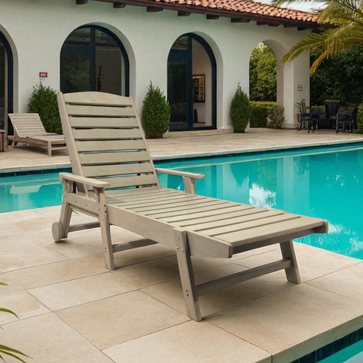 Eco Modern Pool Bench with Armrest with Wheels