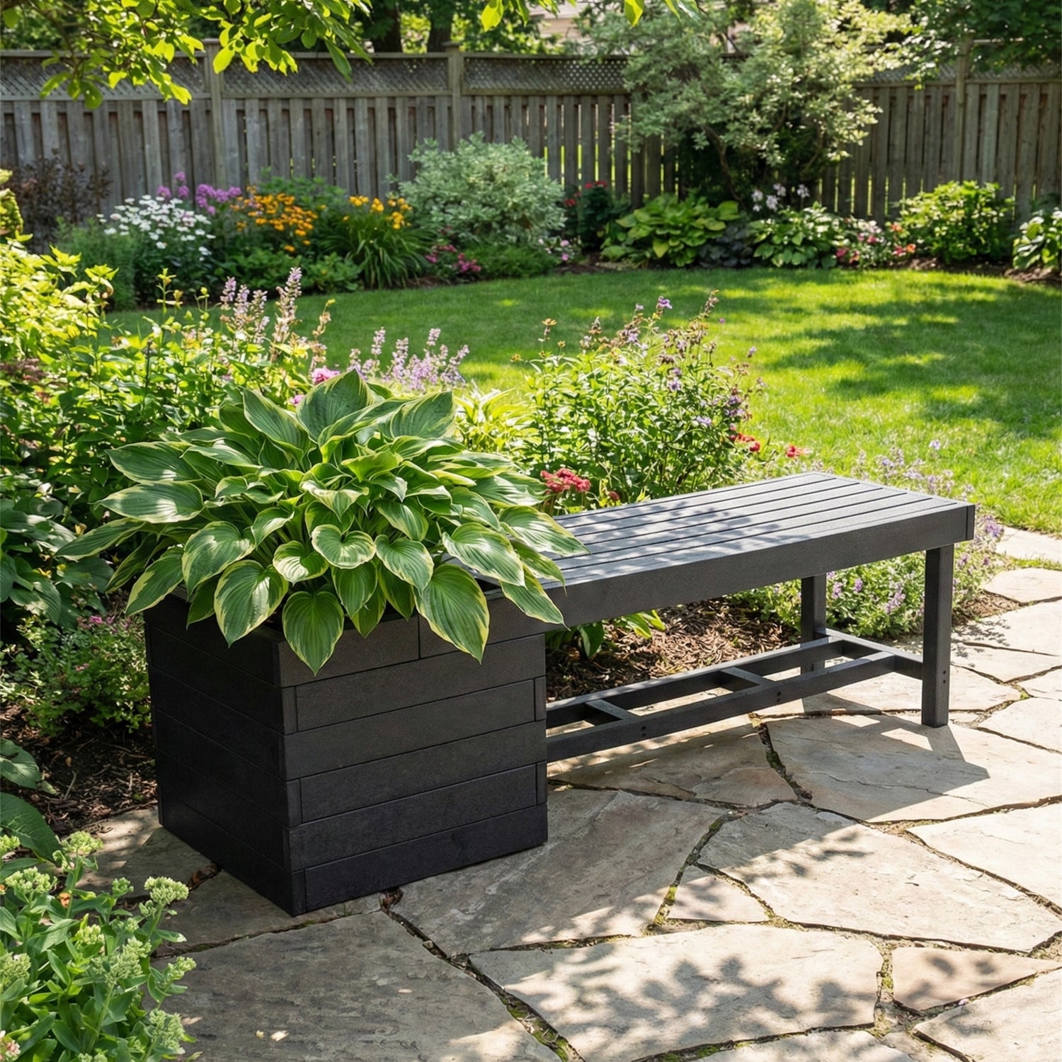 Eco garden 2 seater pothole outdoor bench made from recycled plastic waste by econiture