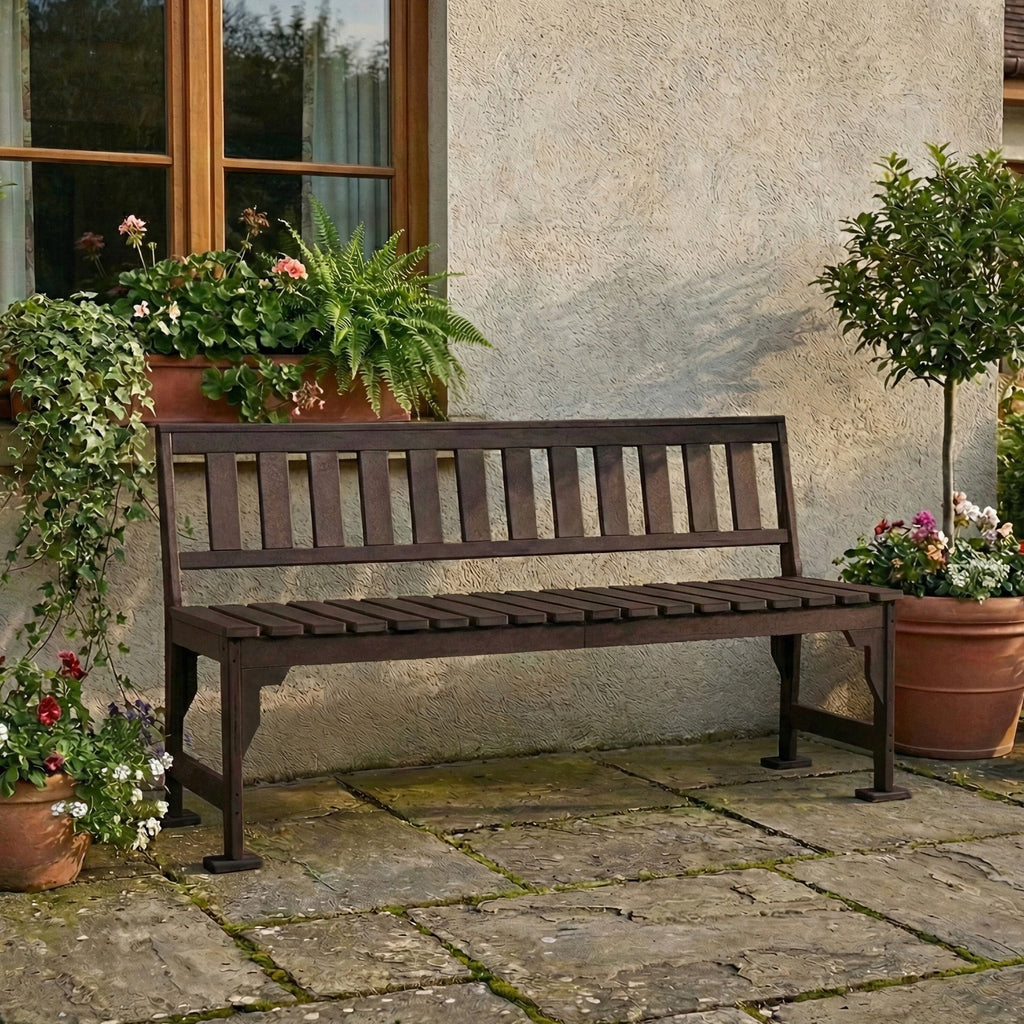 Eco apex 3 seater bench with backrest made from recycled plastic for outdoor patio, garden and balcony