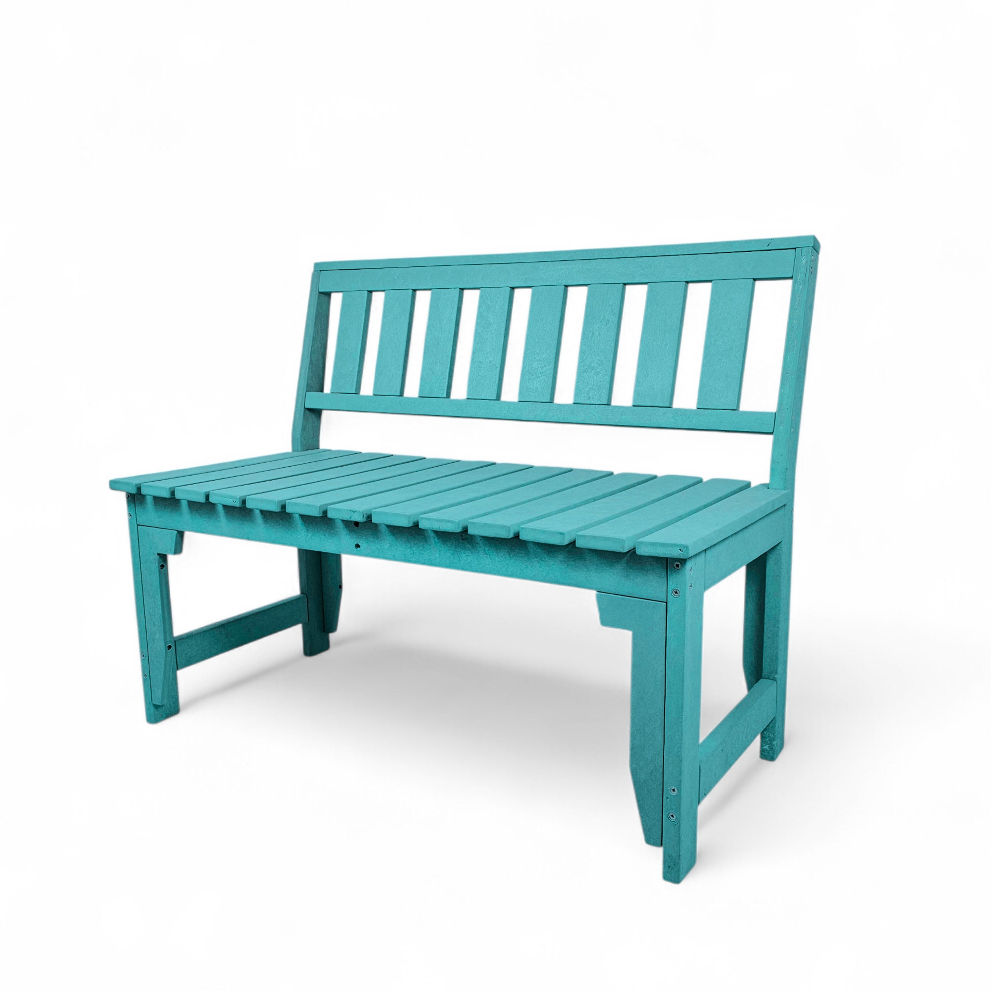 eco apex 2 seater recycled plastic bench with backrest in aruba color for patio and outdoor spaces