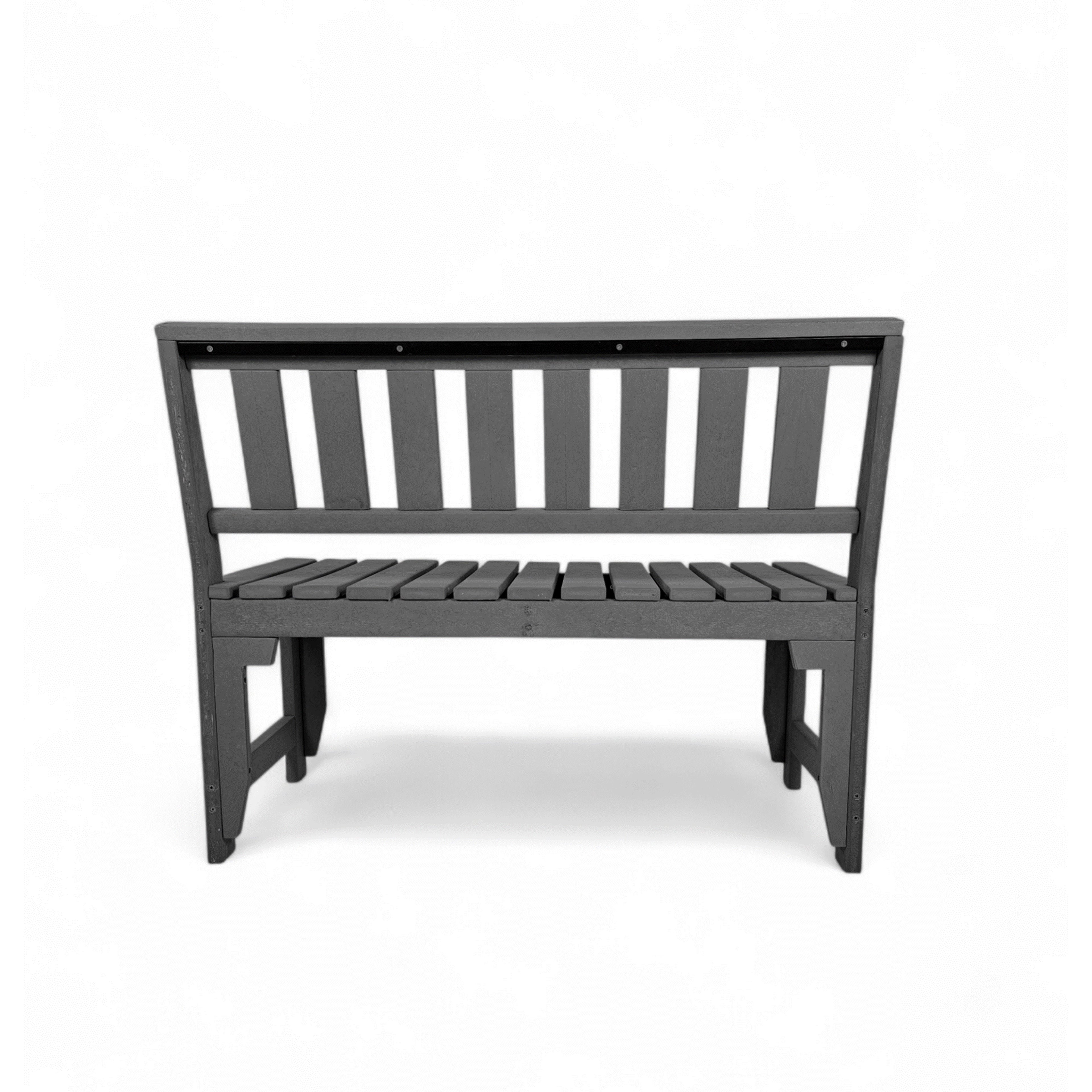 Back view of eco apex 2 seater recycled plastic outdoor bench with backrest