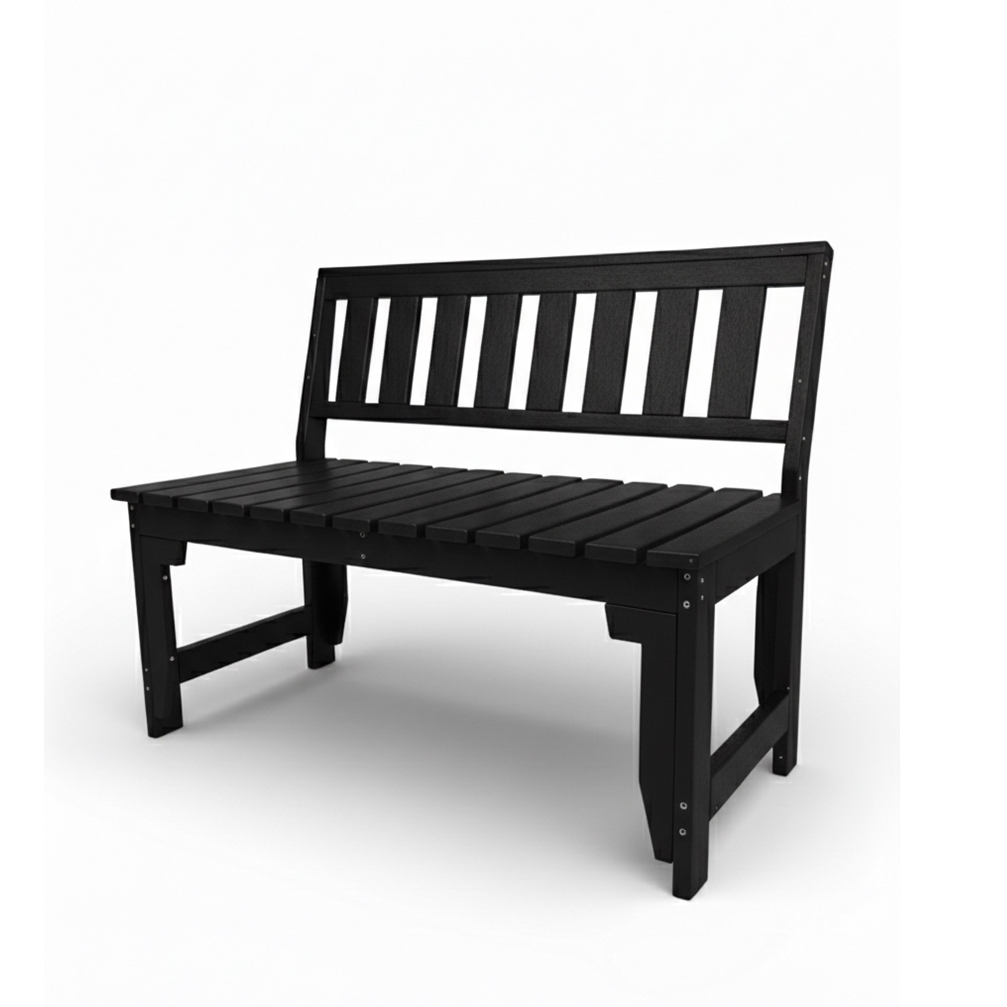 eco apex 2 seater recycled plastic bench with backrest in black color for patio and outdoor spaces