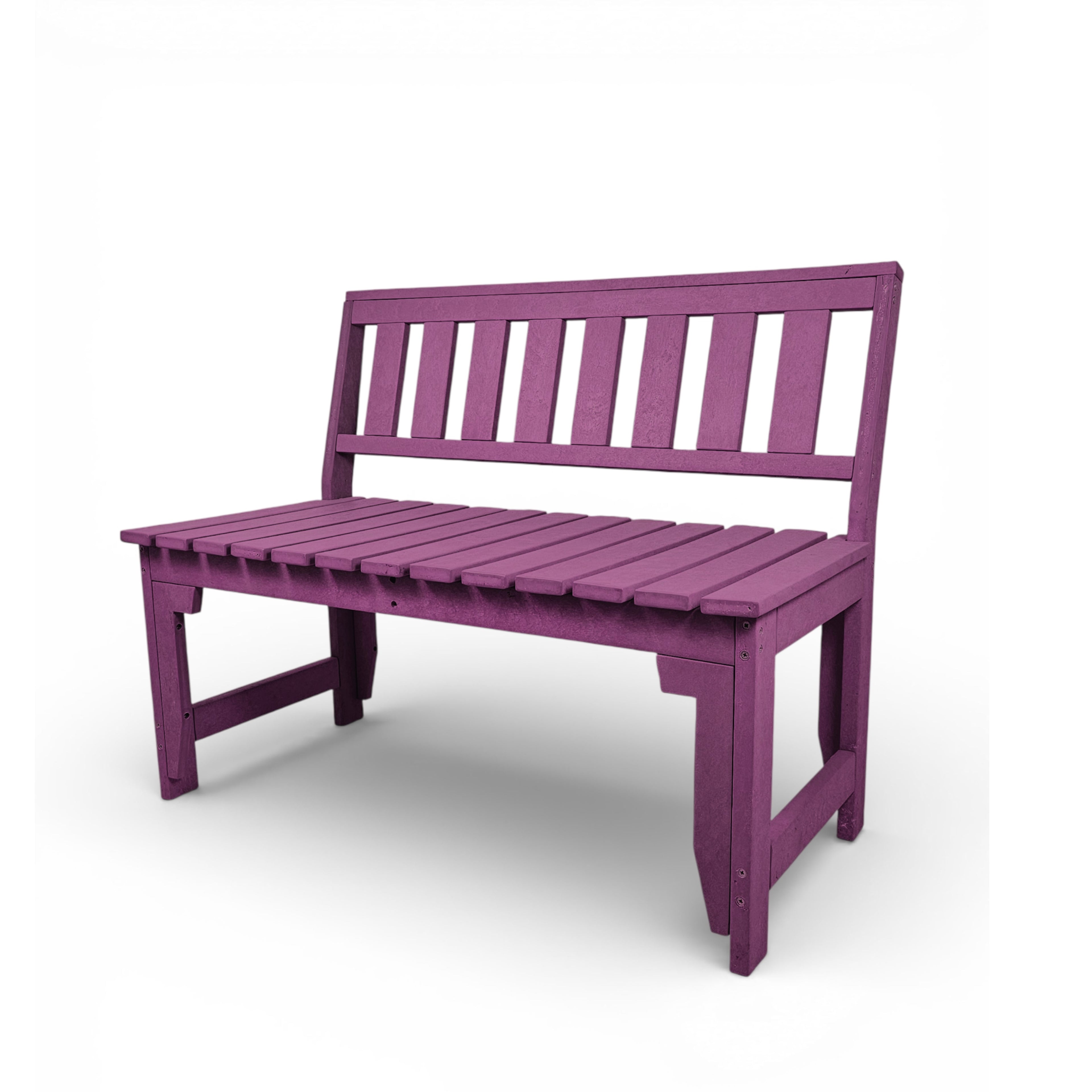 eco apex 2 seater recycled plastic bench with backrest in burgundy color for patio and outdoor spaces