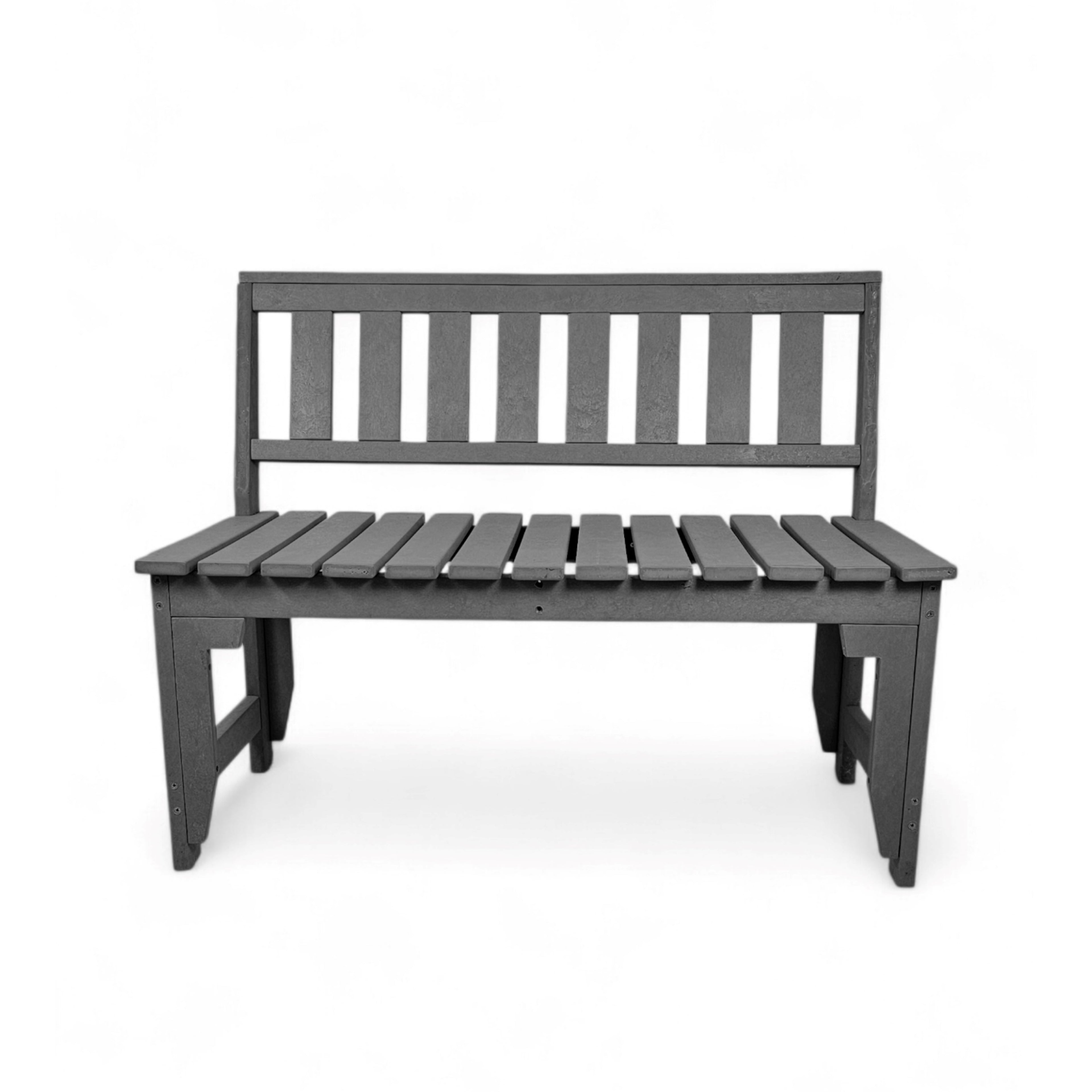 front view of eco apex 2 seater recycled plastic outdoor bench with backrest