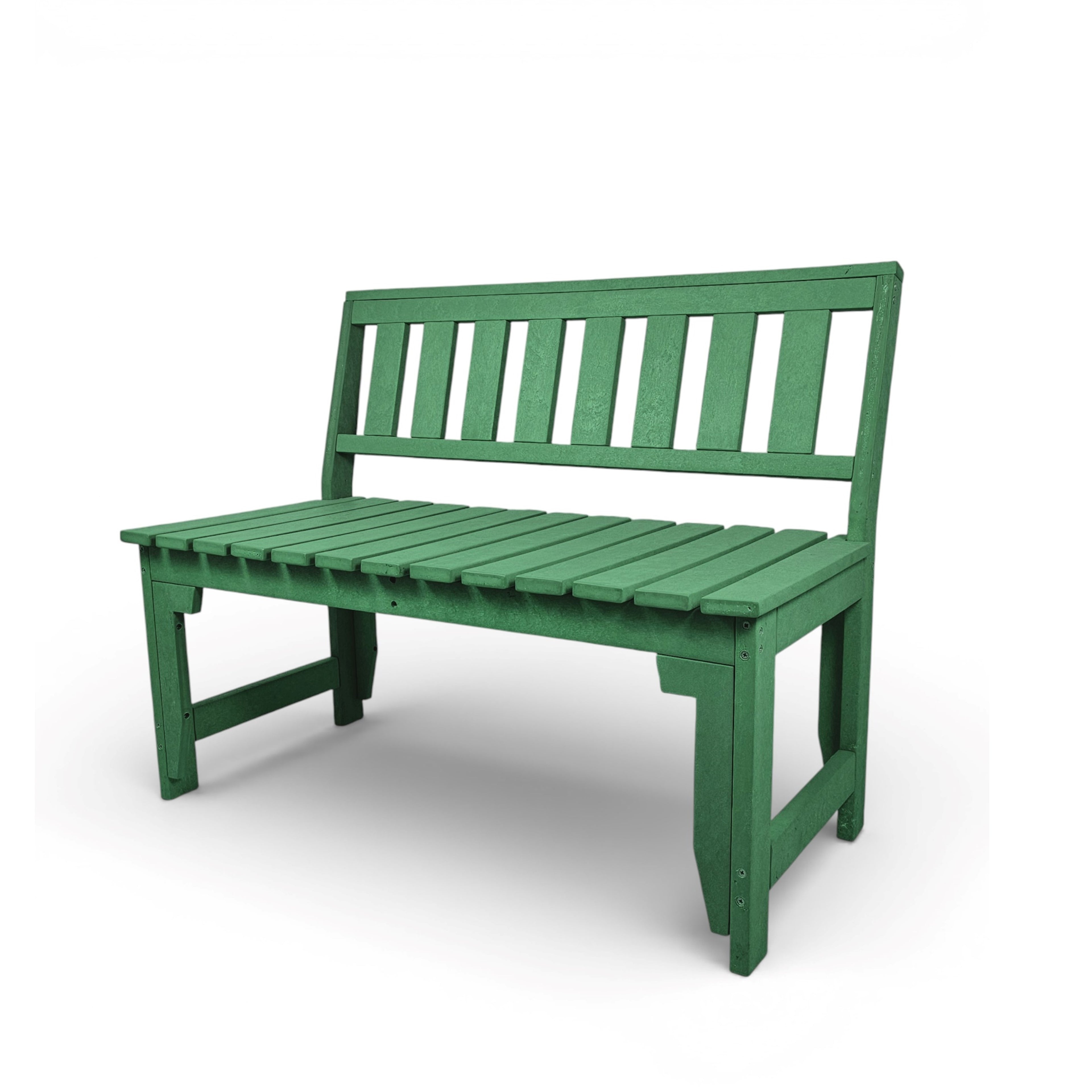 eco apex 2 seater recycled plastic bench with backrest in green color for patio and outdoor spaces