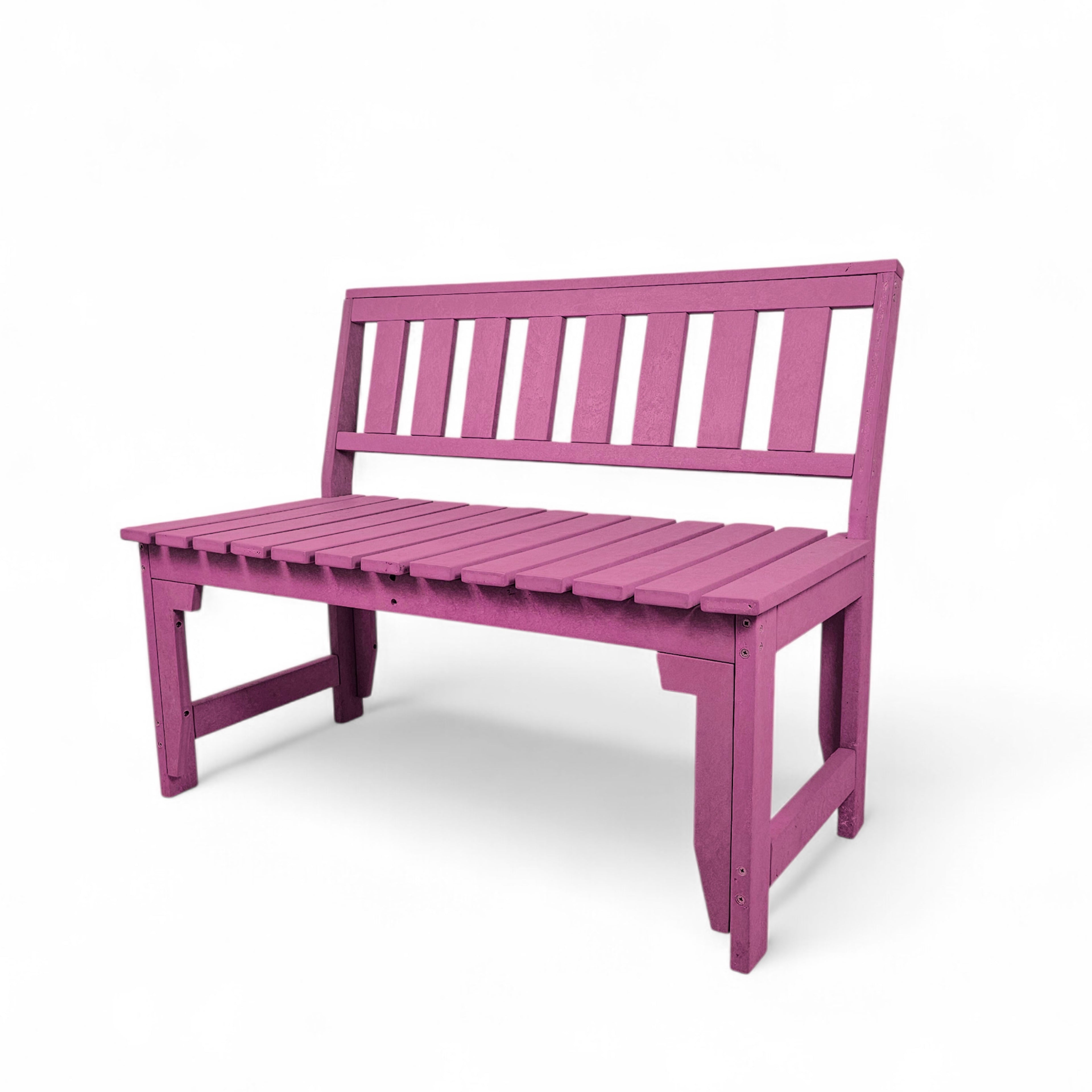 eco apex 2 seater recycled plastic bench with backrest in pink color for patio and outdoor spaces