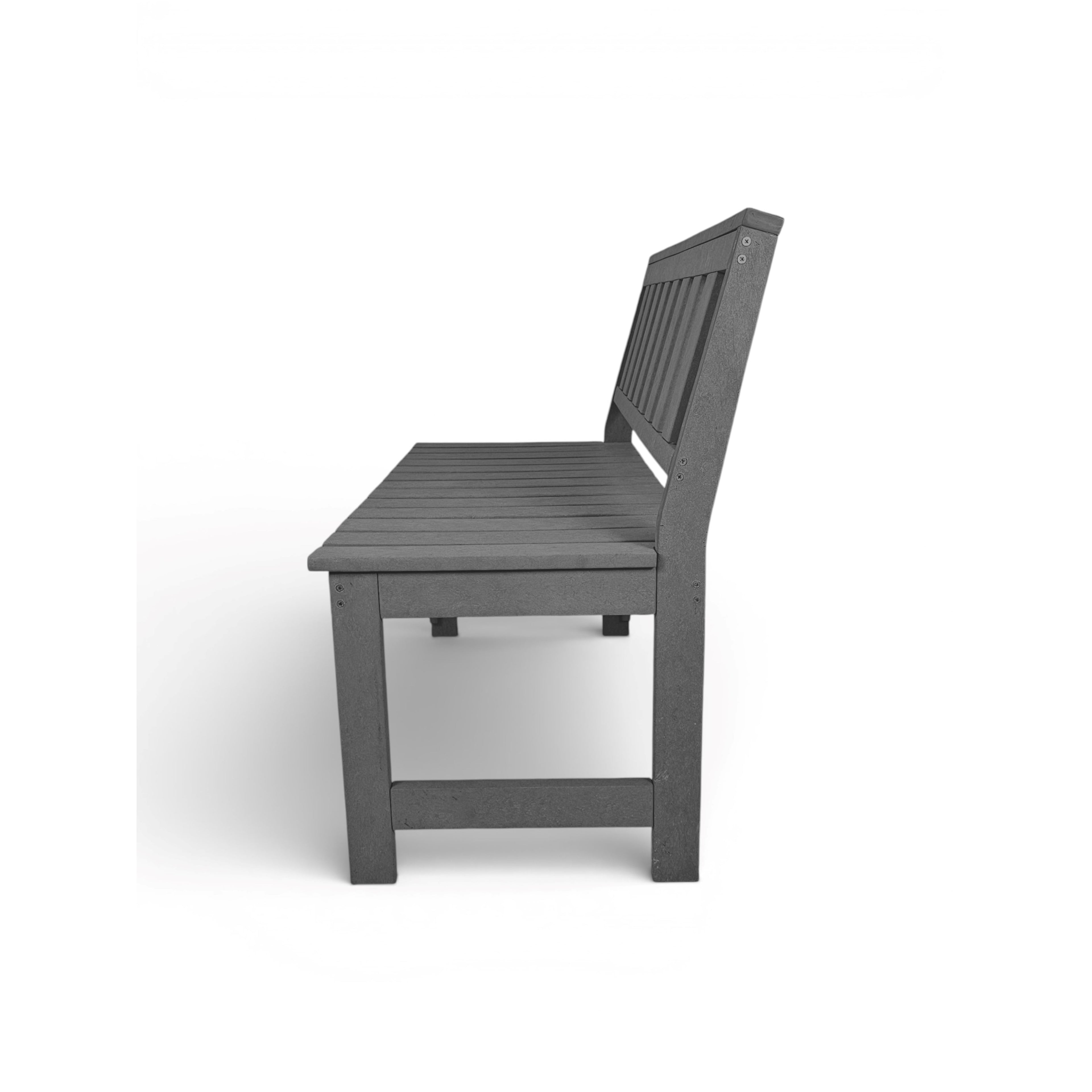 Side view of eco apex 2 seater recycled plastic outdoor bench with backrest