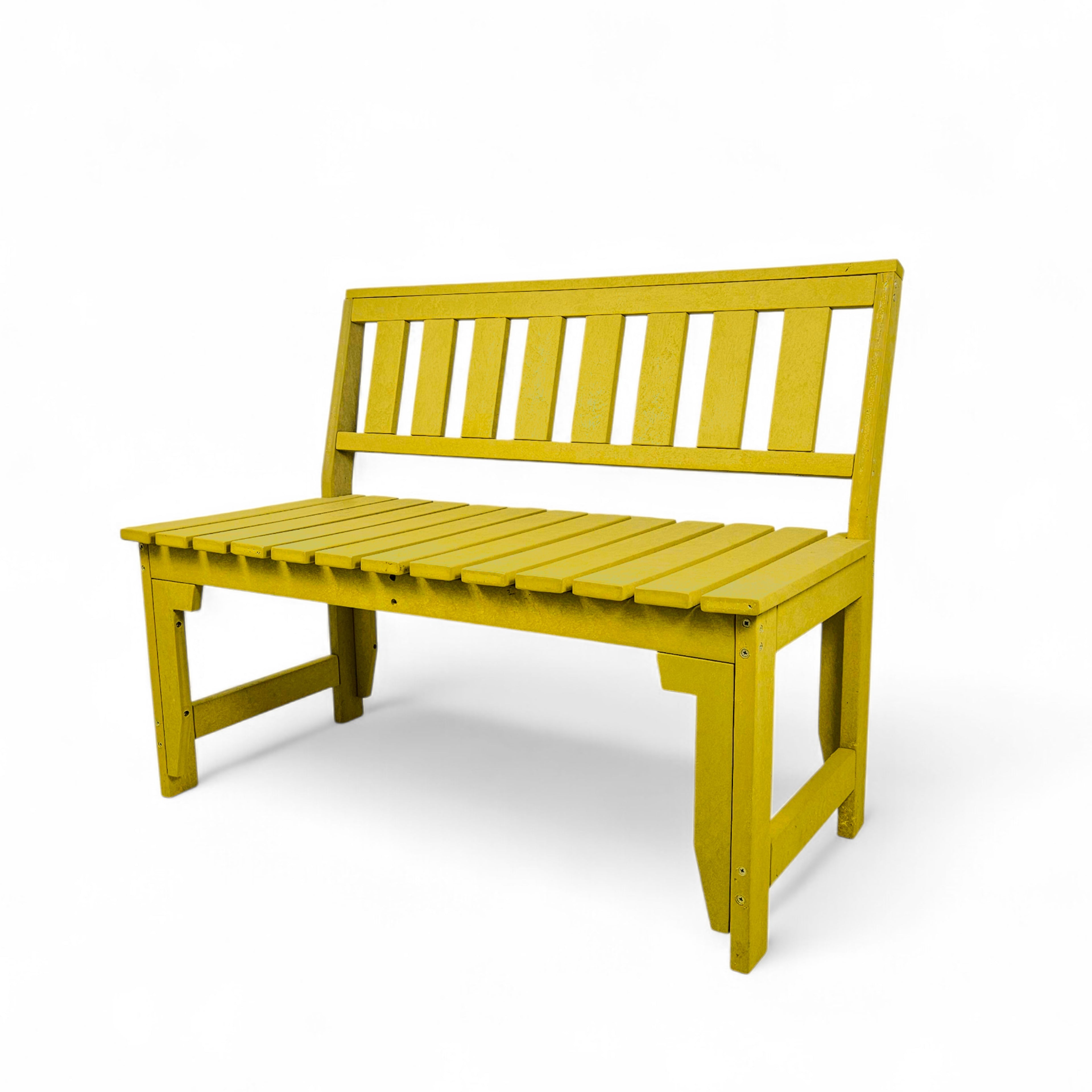 eco apex 2 seater recycled plastic bench with backrest in yellow color for patio and outdoor spaces