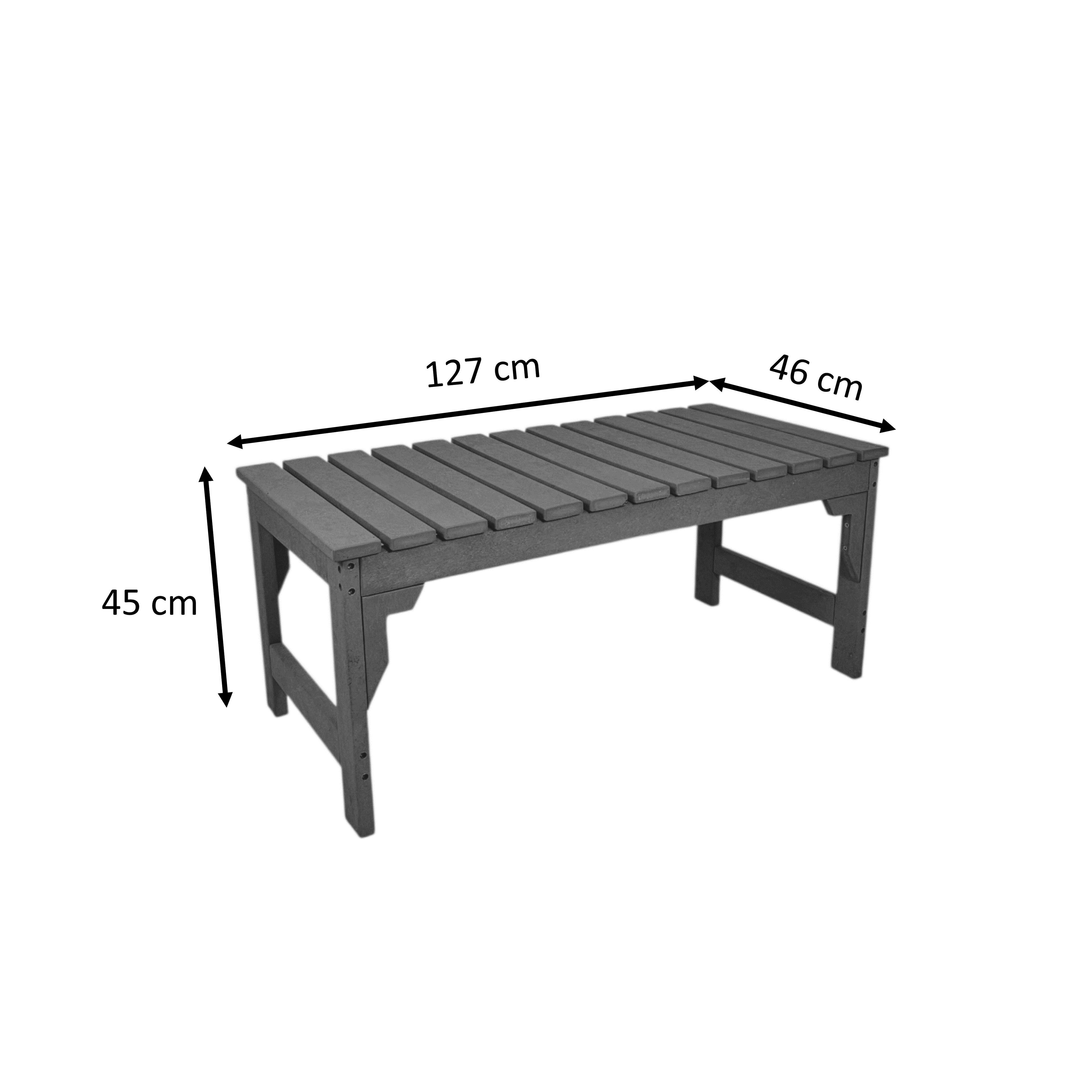 Dimension view of eco apex 2 seater recycled plastic outdoor bench without backrest