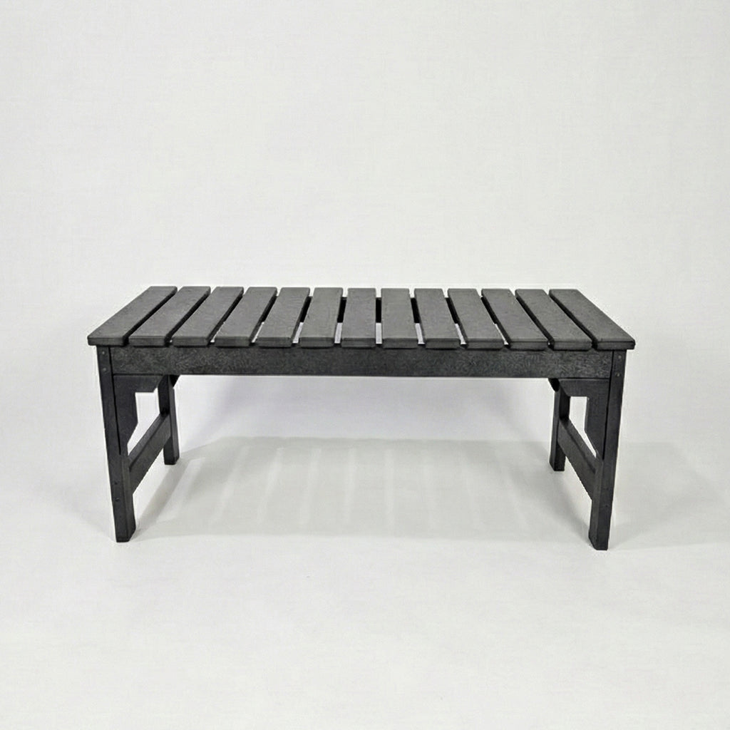 front view of eco apex 2 seater recycled plastic outdoor bench without backrest