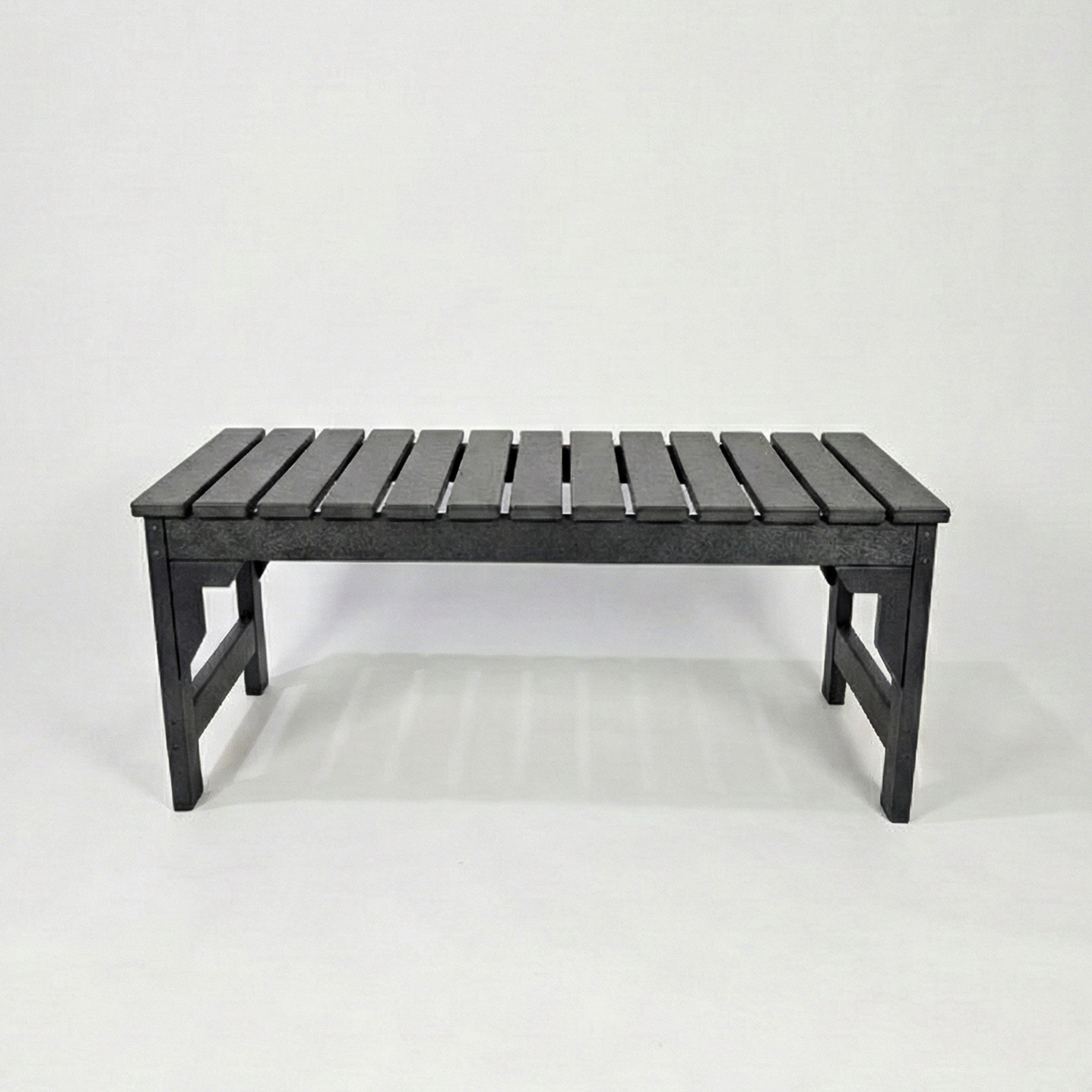 front view of eco apex 2 seater recycled plastic outdoor bench without backrest