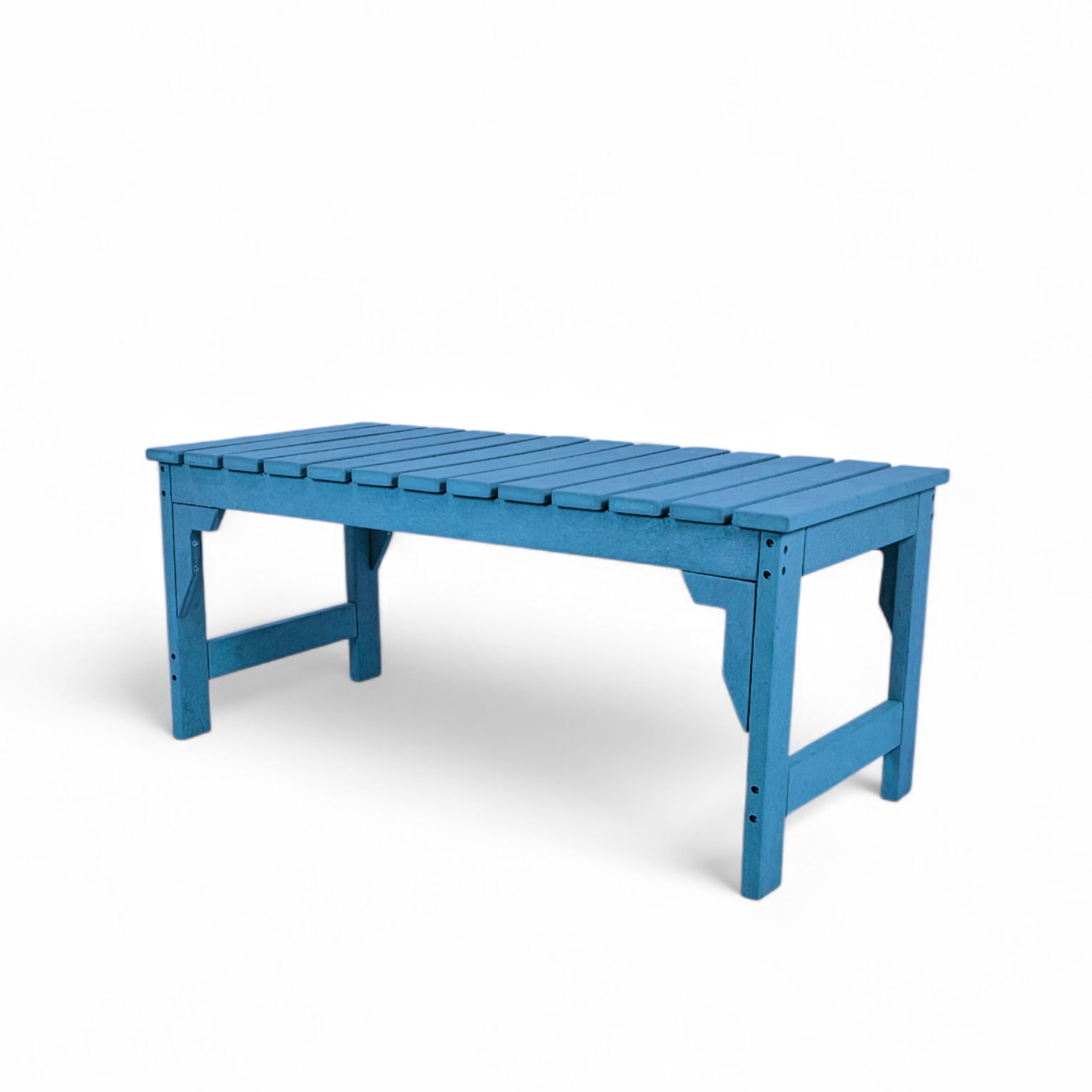 eco apex 2 seater recycled plastic bench without backrest in pacific blue color for patio and outdoor spaces