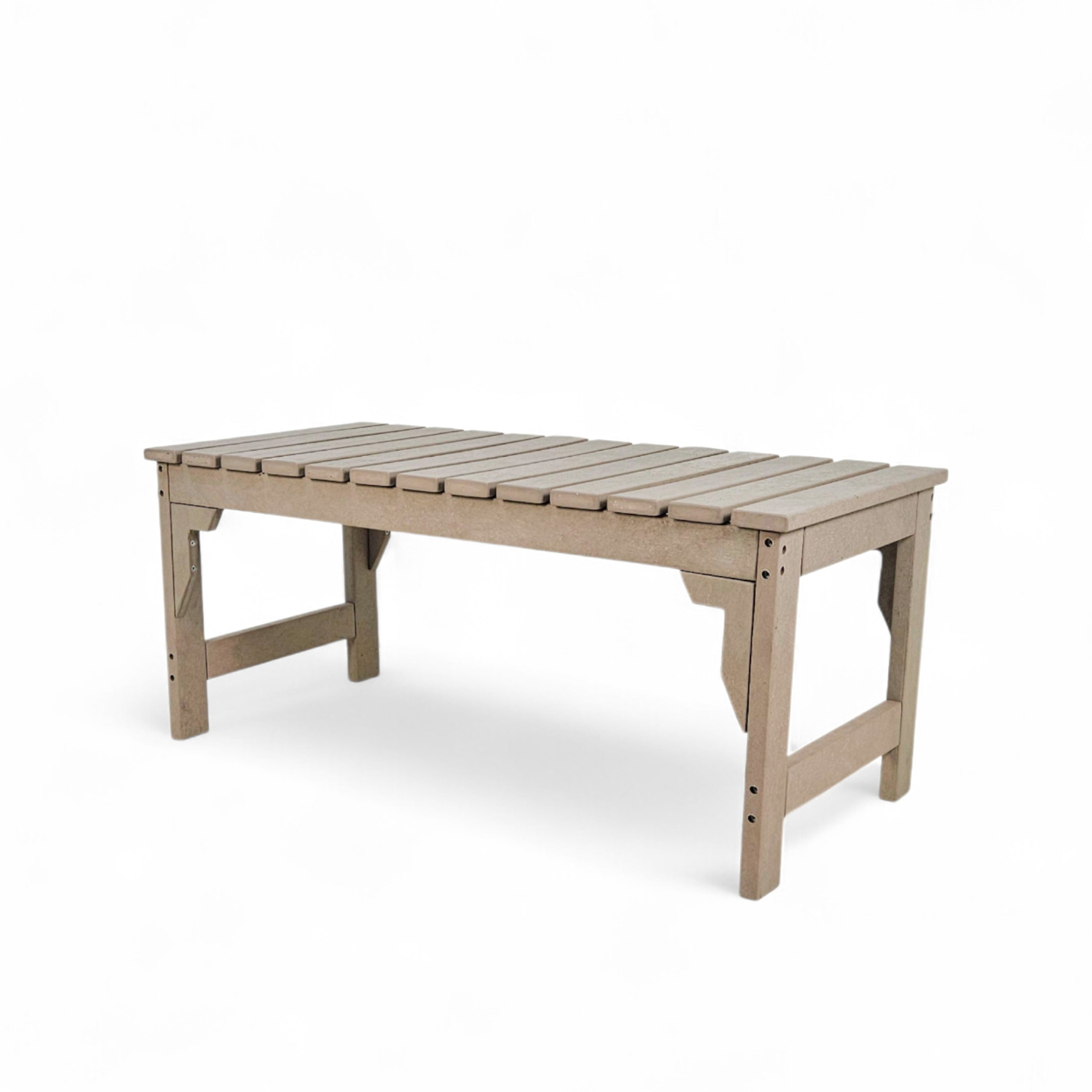 eco apex 2 seater recycled plastic bench without backrest in sand color for patio and outdoor spaces