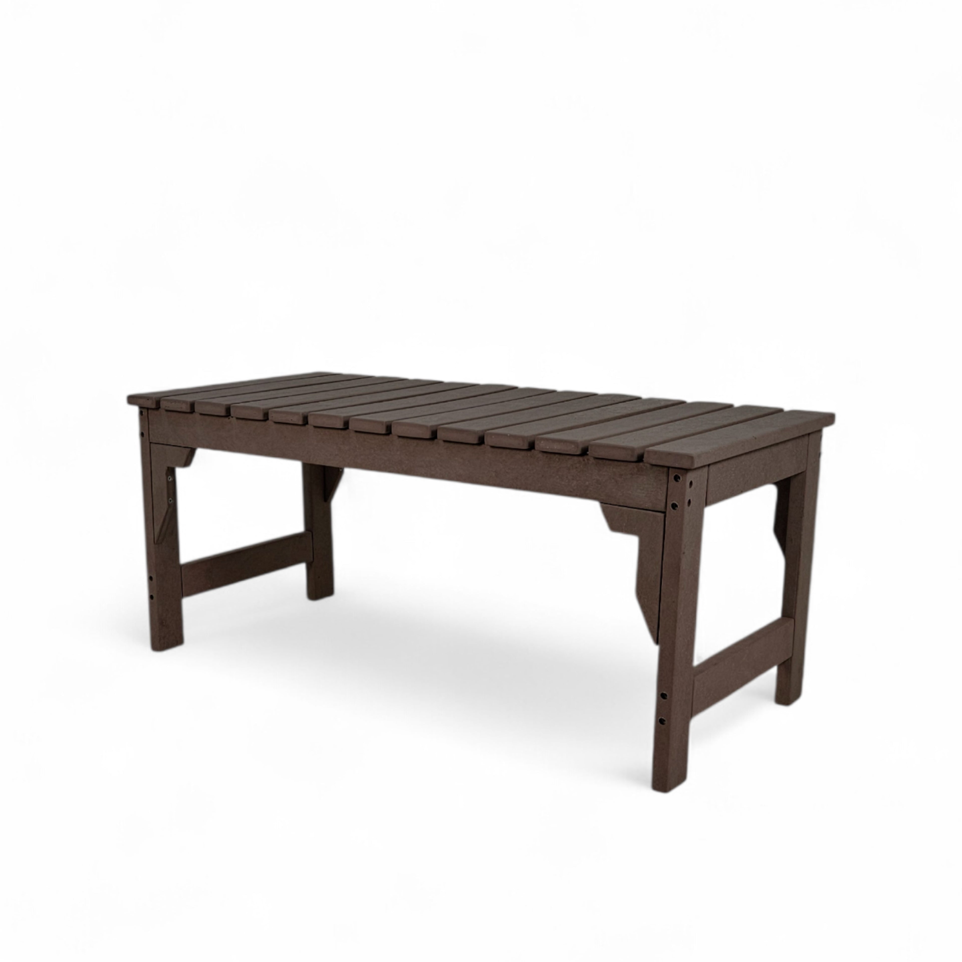 eco apex 2 seater recycled plastic bench without backrest in taupe brown color for patio and outdoor spaces