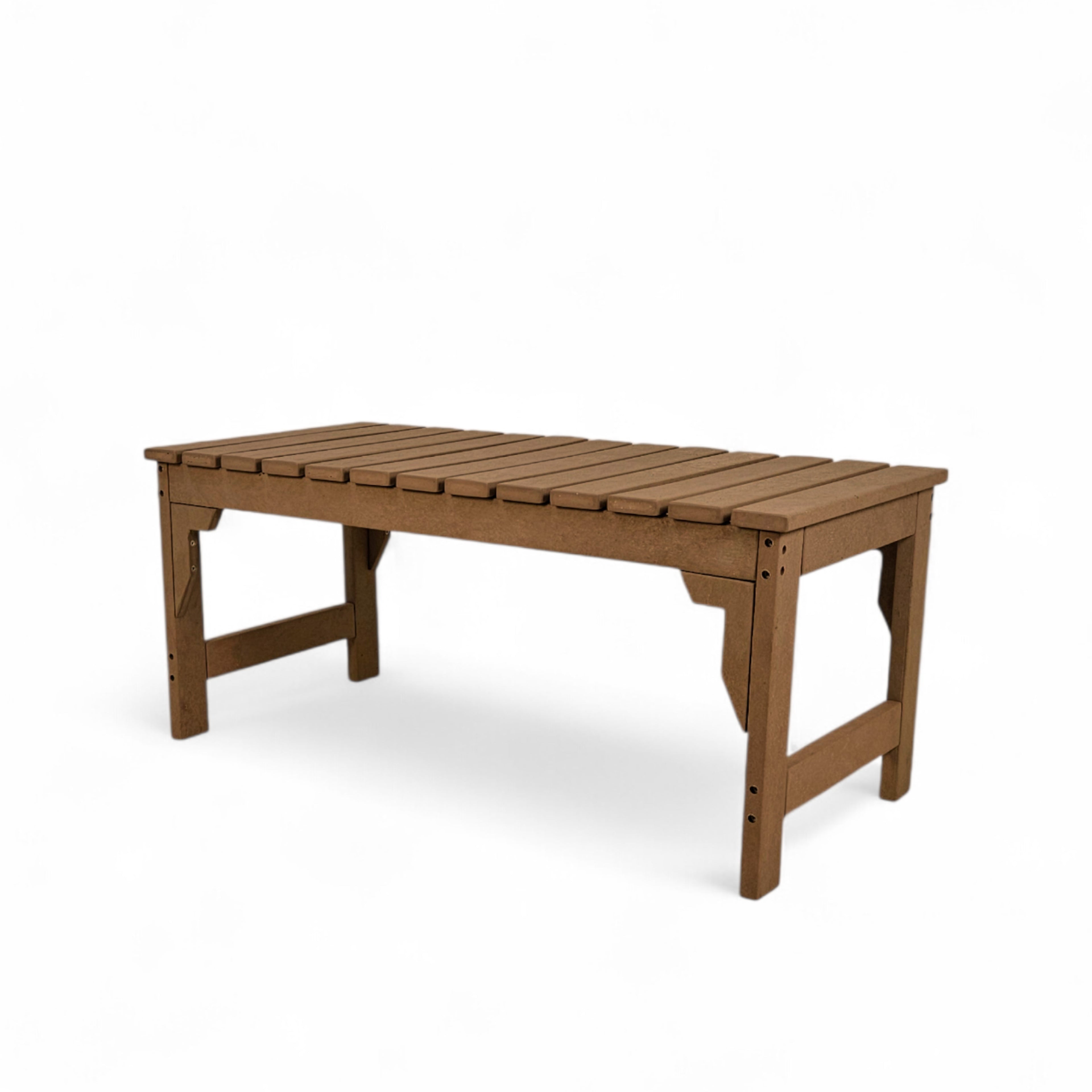 eco apex 2 seater recycled plastic bench without backrest in teak color for patio and outdoor spaces