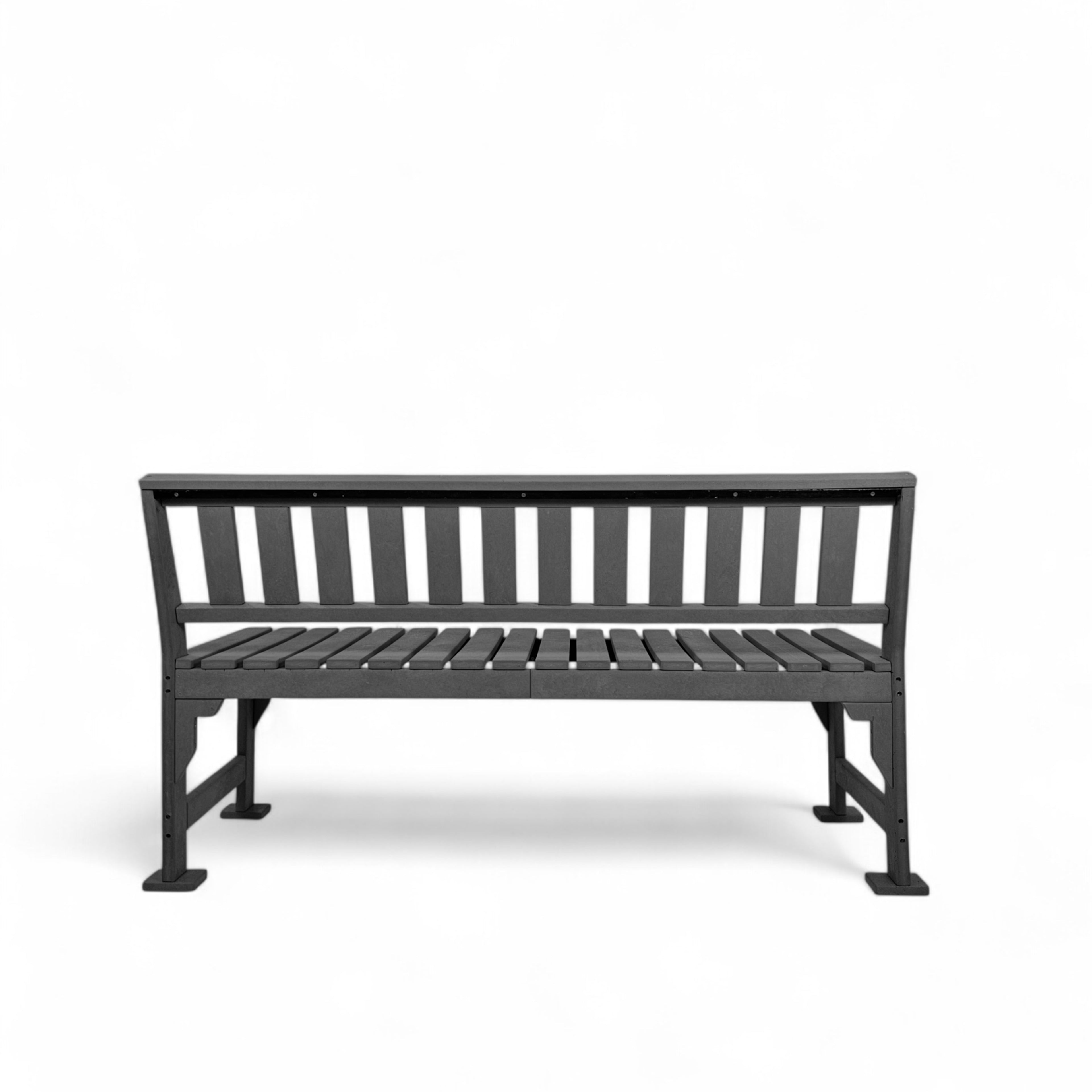 Back view of eco apex 3 seater recycled plastic outdoor bench without backrest