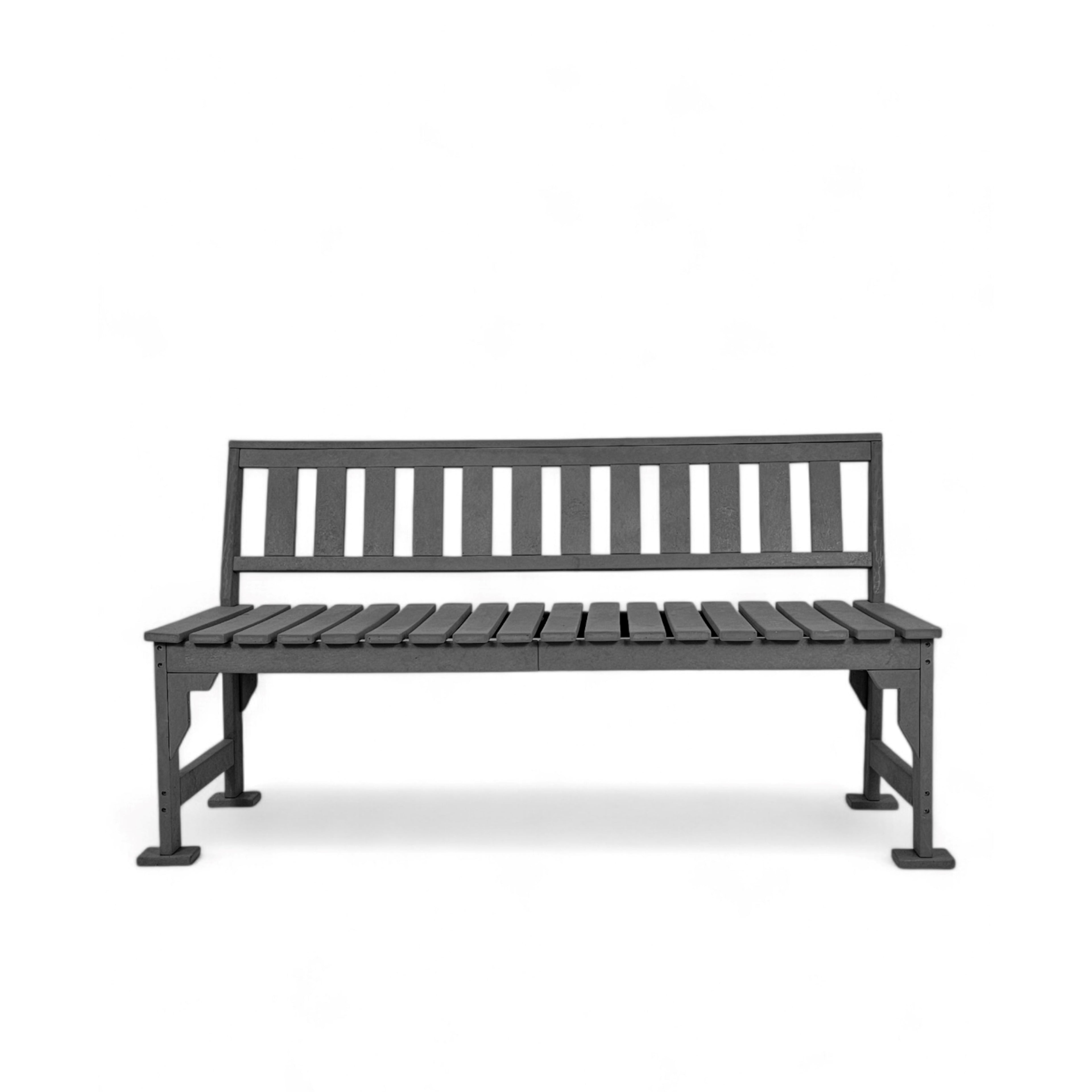 Front view of eco apex 3 seater recycled plastic outdoor bench with backrest