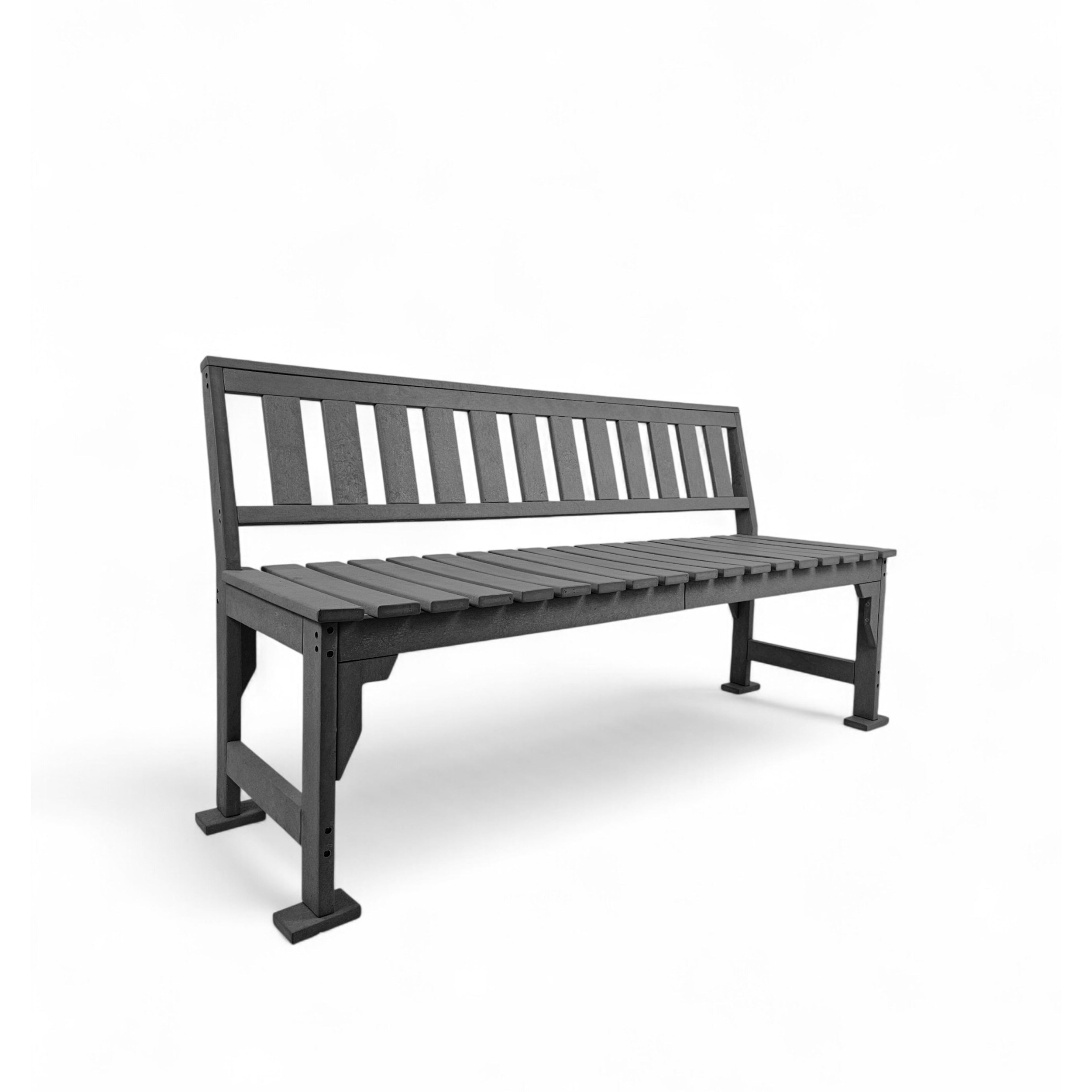 eco apex 3 seater recycled plastic bench with backrest in grey color for patio and outdoor spaces