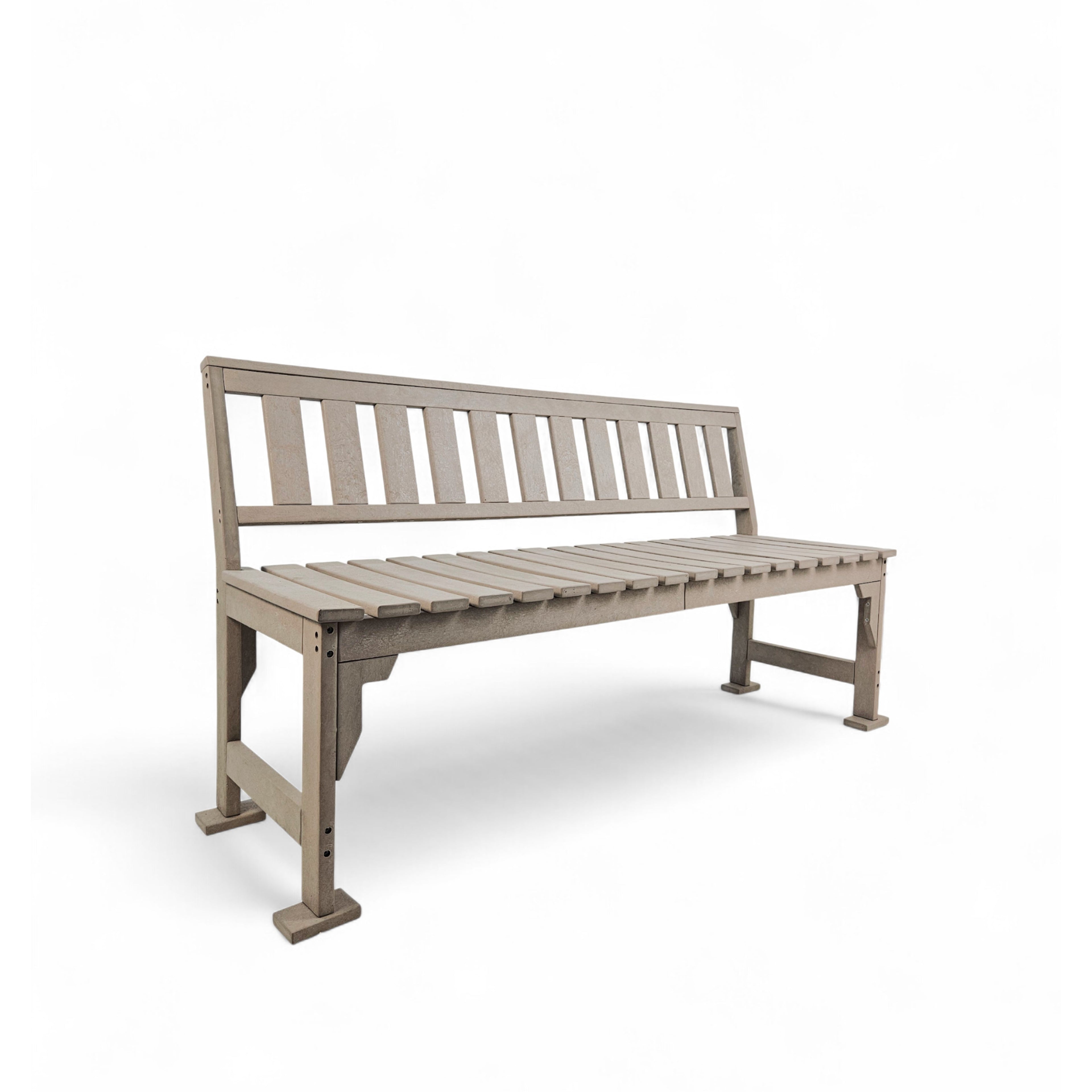 eco apex 3 seater recycled plastic bench with backrest in sand color for patio and outdoor spaces