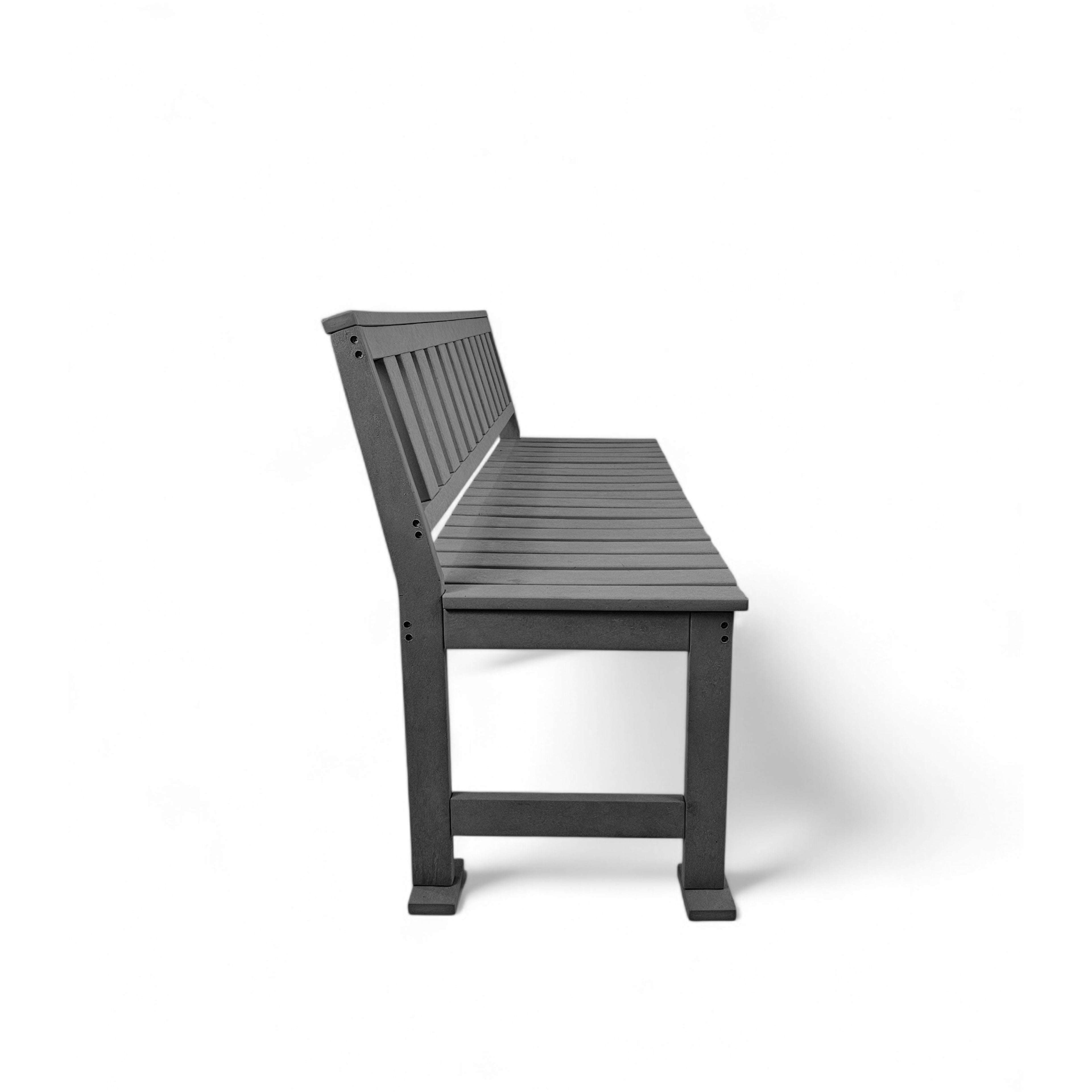 Side view of eco apex 3 seater recycled plastic outdoor bench with backrest