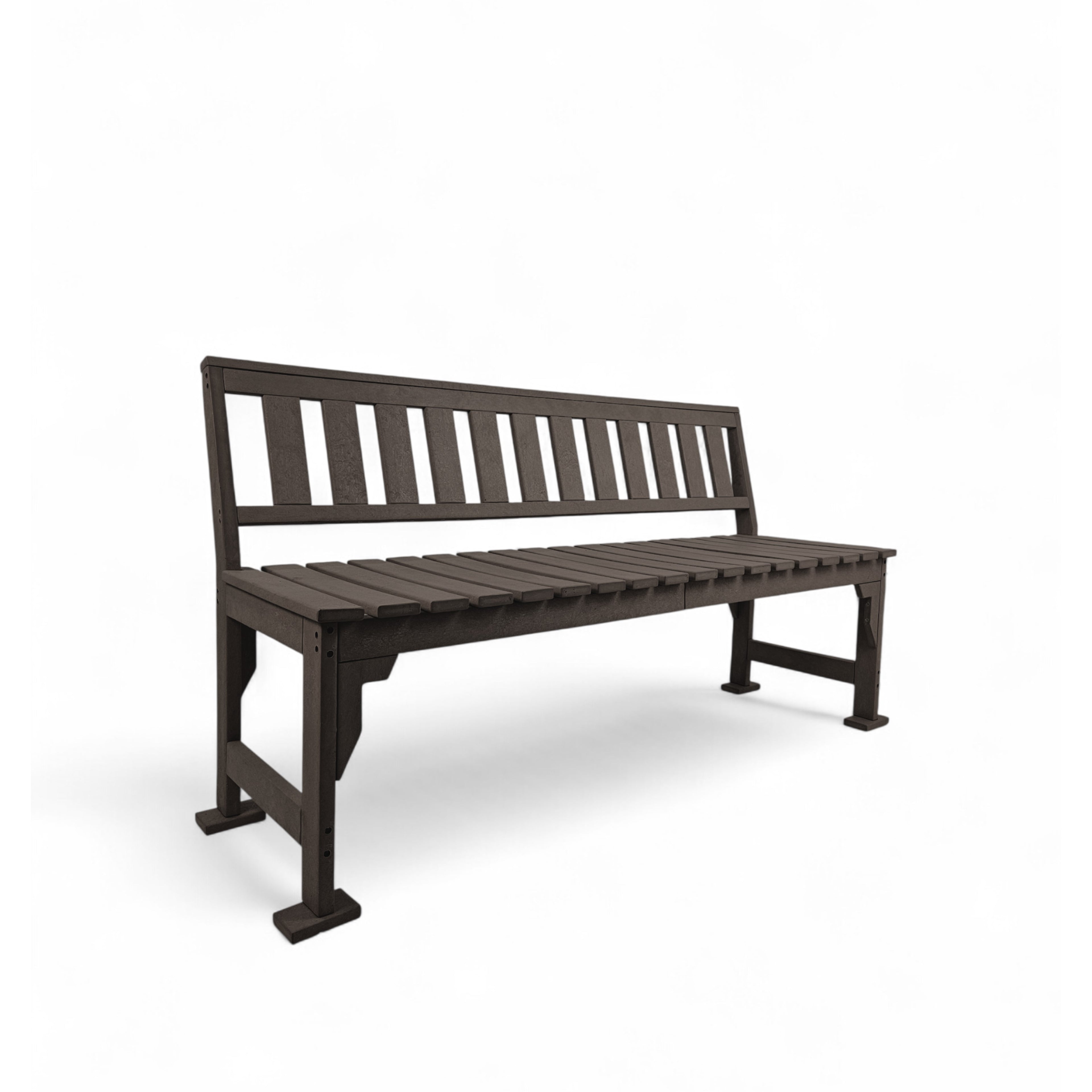 eco apex 3 seater recycled plastic bench with backrest in taupe brown color for patio and outdoor spaces