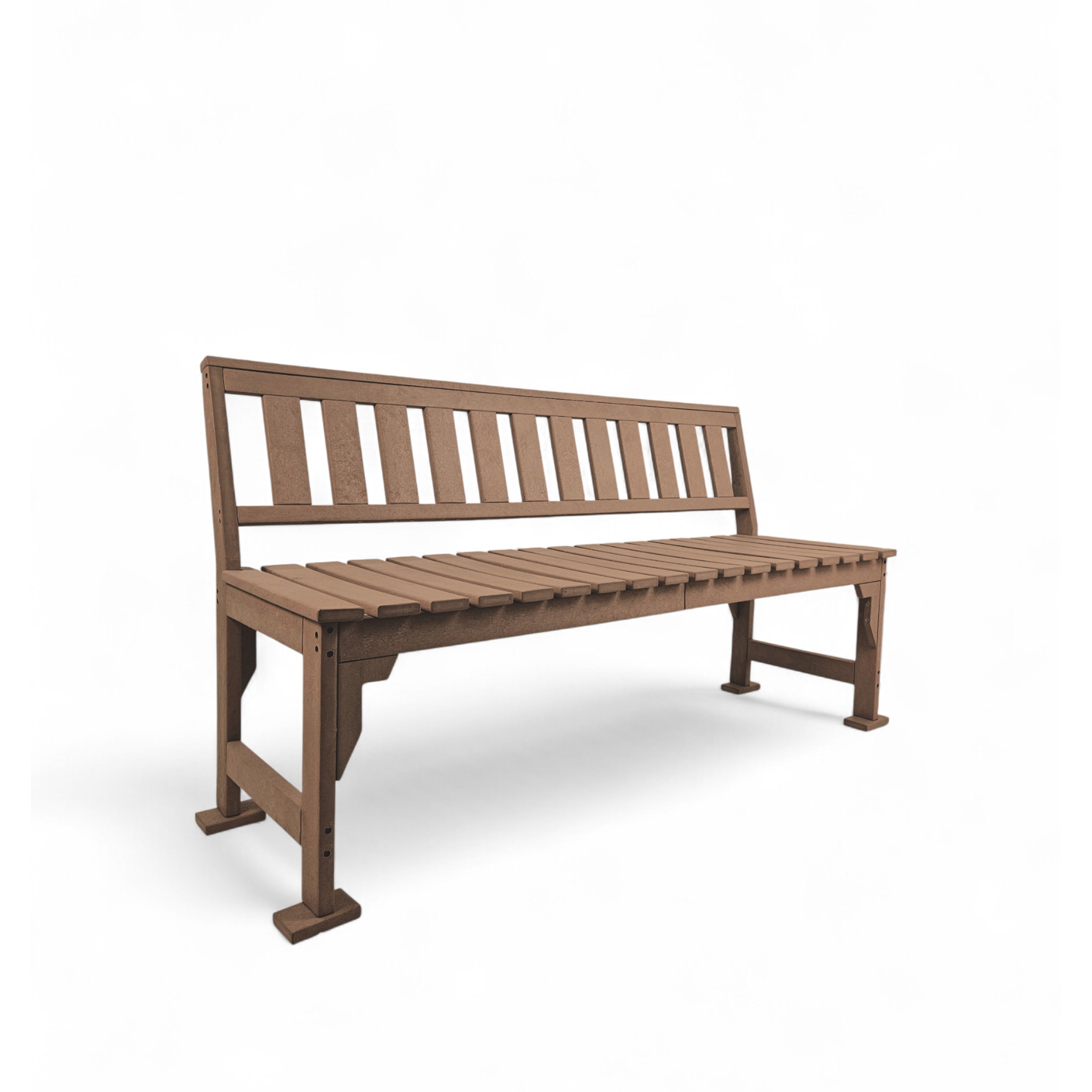 eco apex 3 seater recycled plastic bench with backrest in teak color for patio and outdoor spaces