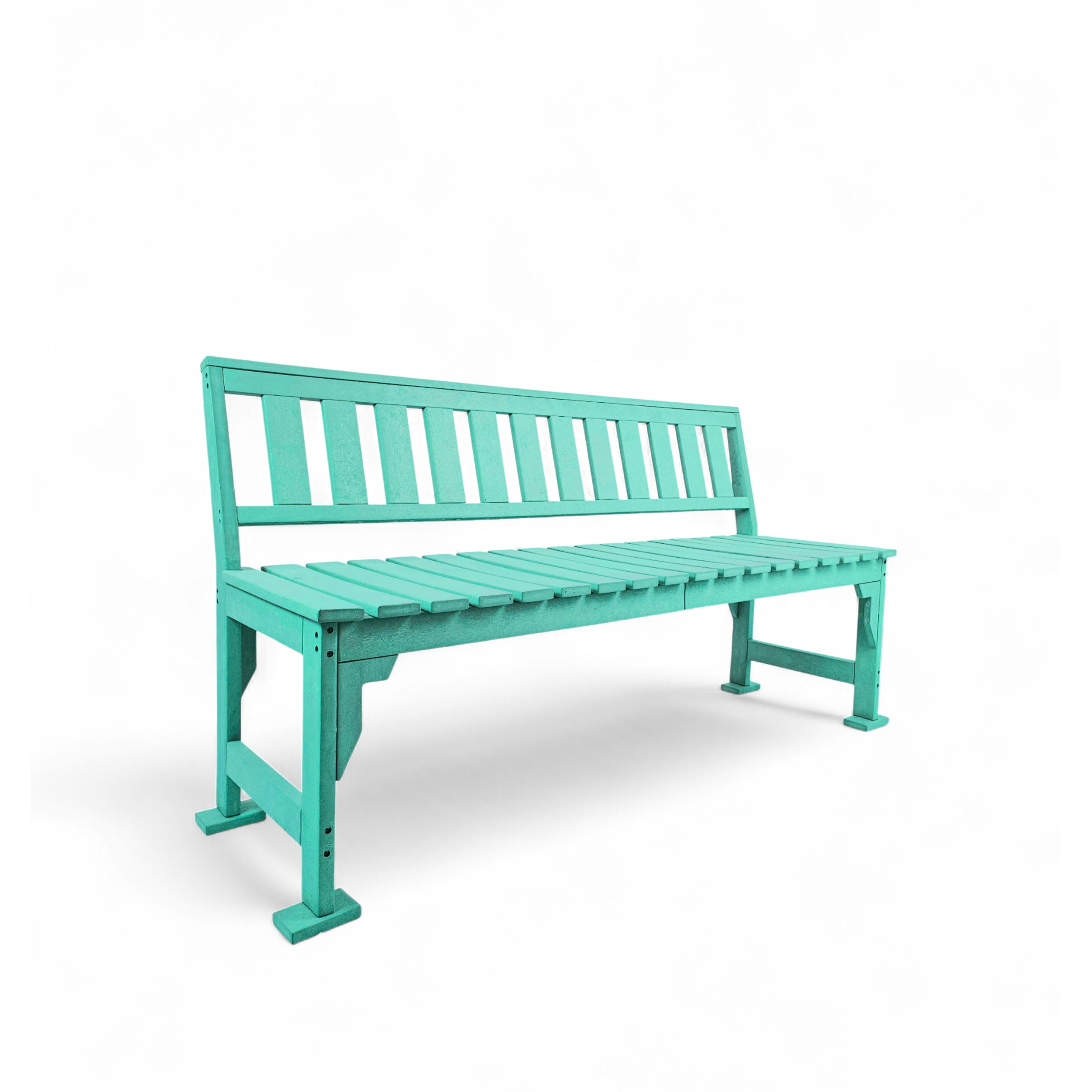 eco apex 3 seater recycled plastic bench with backrest in turquoise color for patio and outdoor spaces
