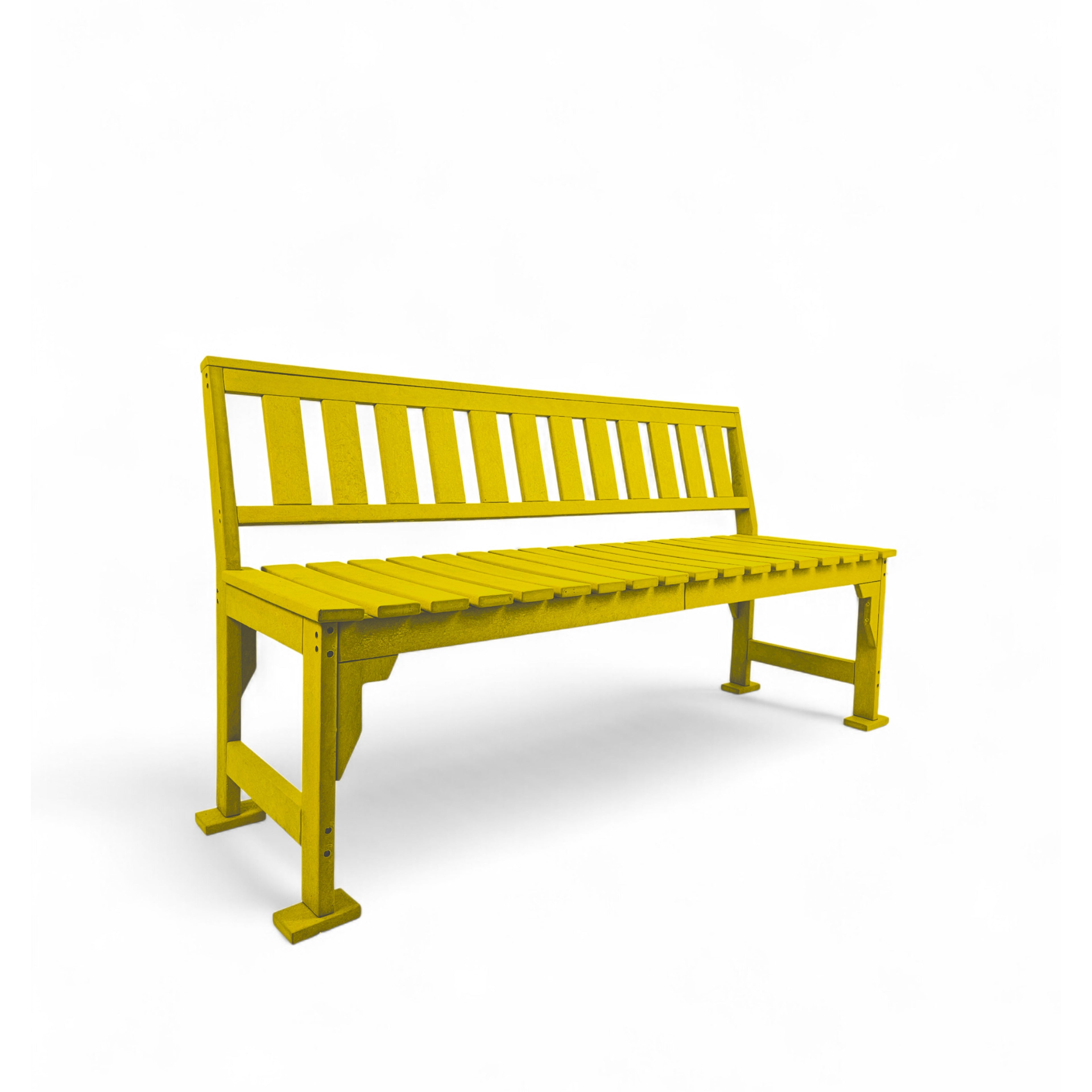 eco apex 3 seater recycled plastic bench with backrest in yellow color for patio and outdoor spaces