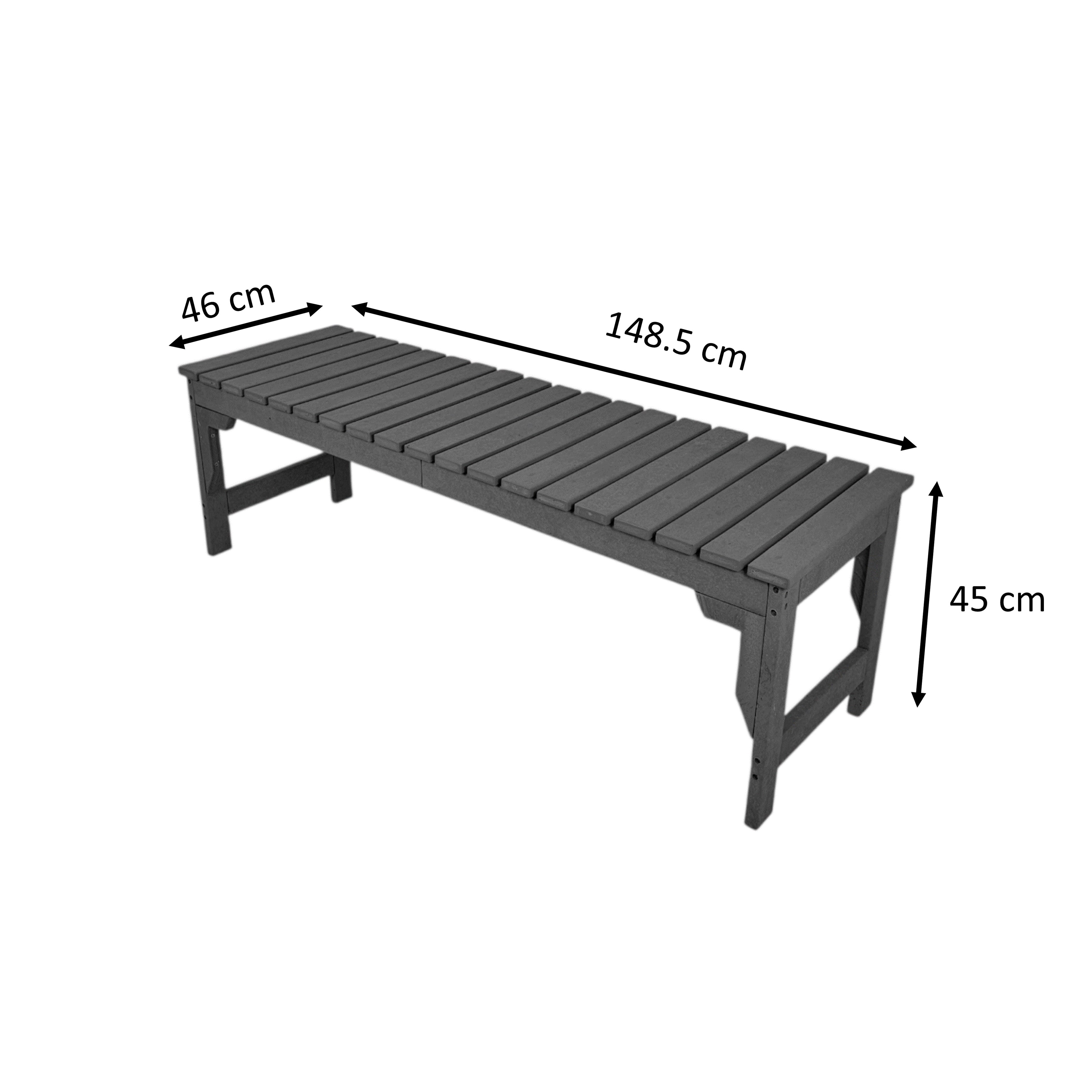 Dimension view of eco apex 3 seater recycled plastic outdoor bench without backrest 