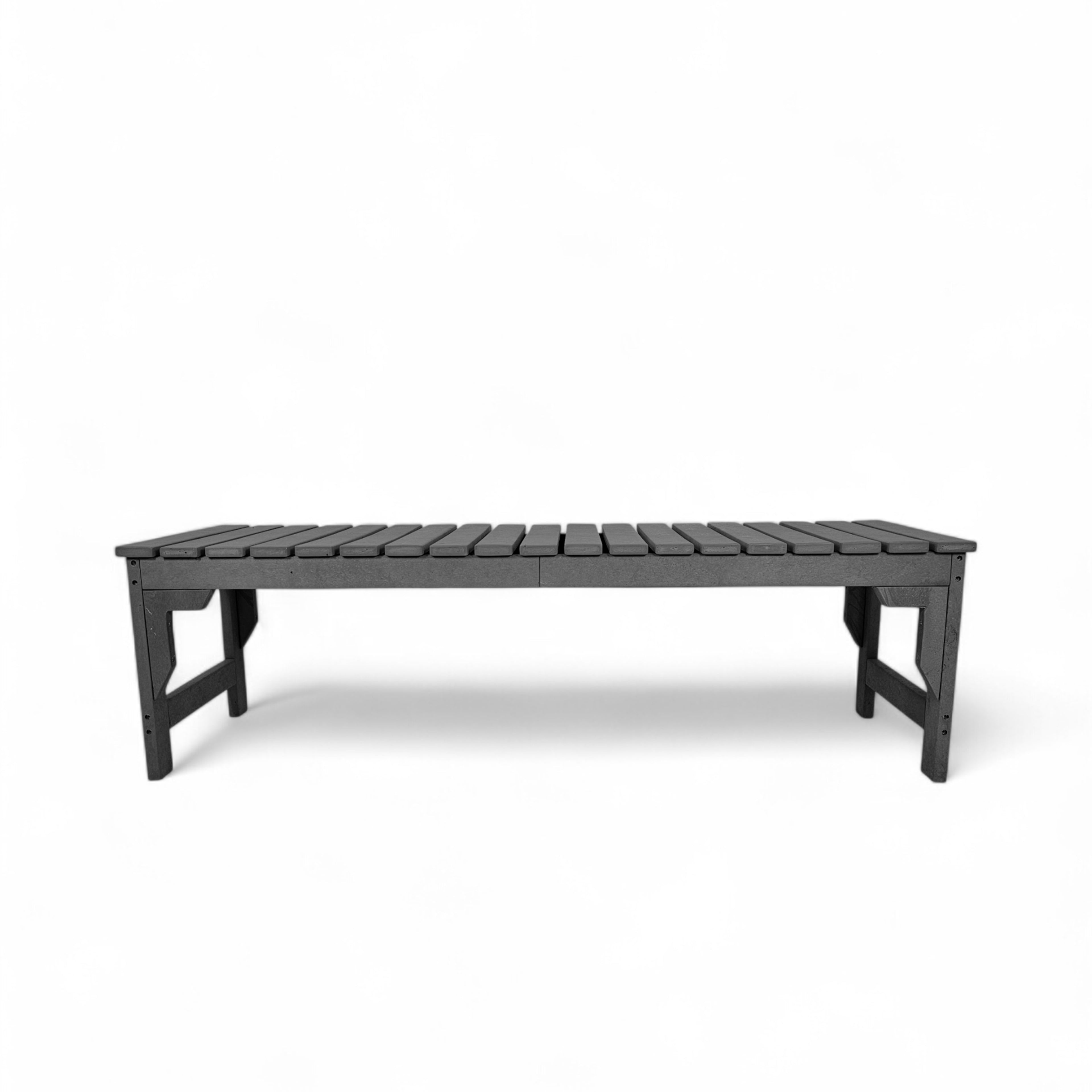 Front view of eco apex 3 seater recycled plastic outdoor bench without backrest