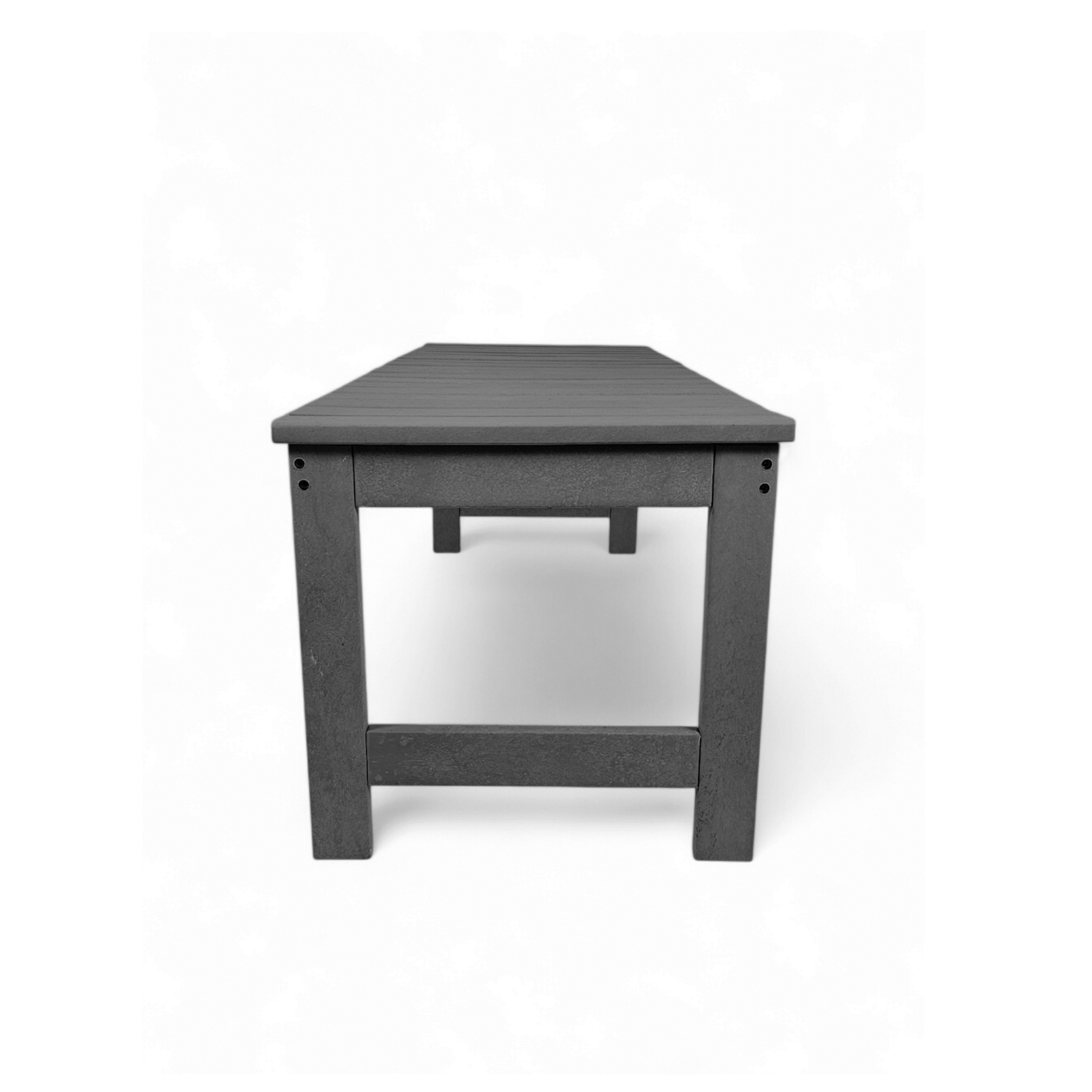 Side view of eco apex 3 seater recycled plastic outdoor bench without backrest