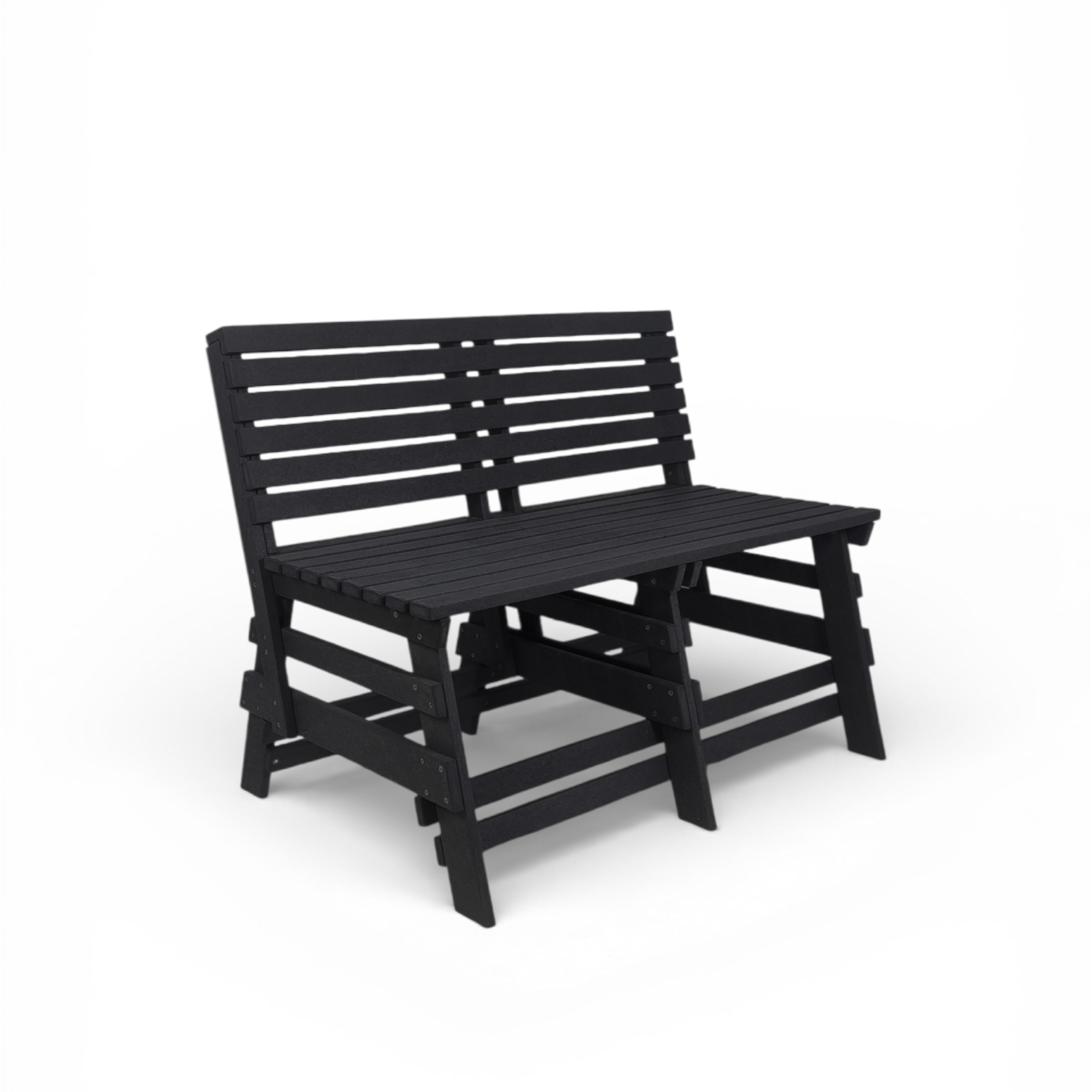 eco classic 2 seater recycled plastic bench with backrest in black color for patio and outdoor spaces