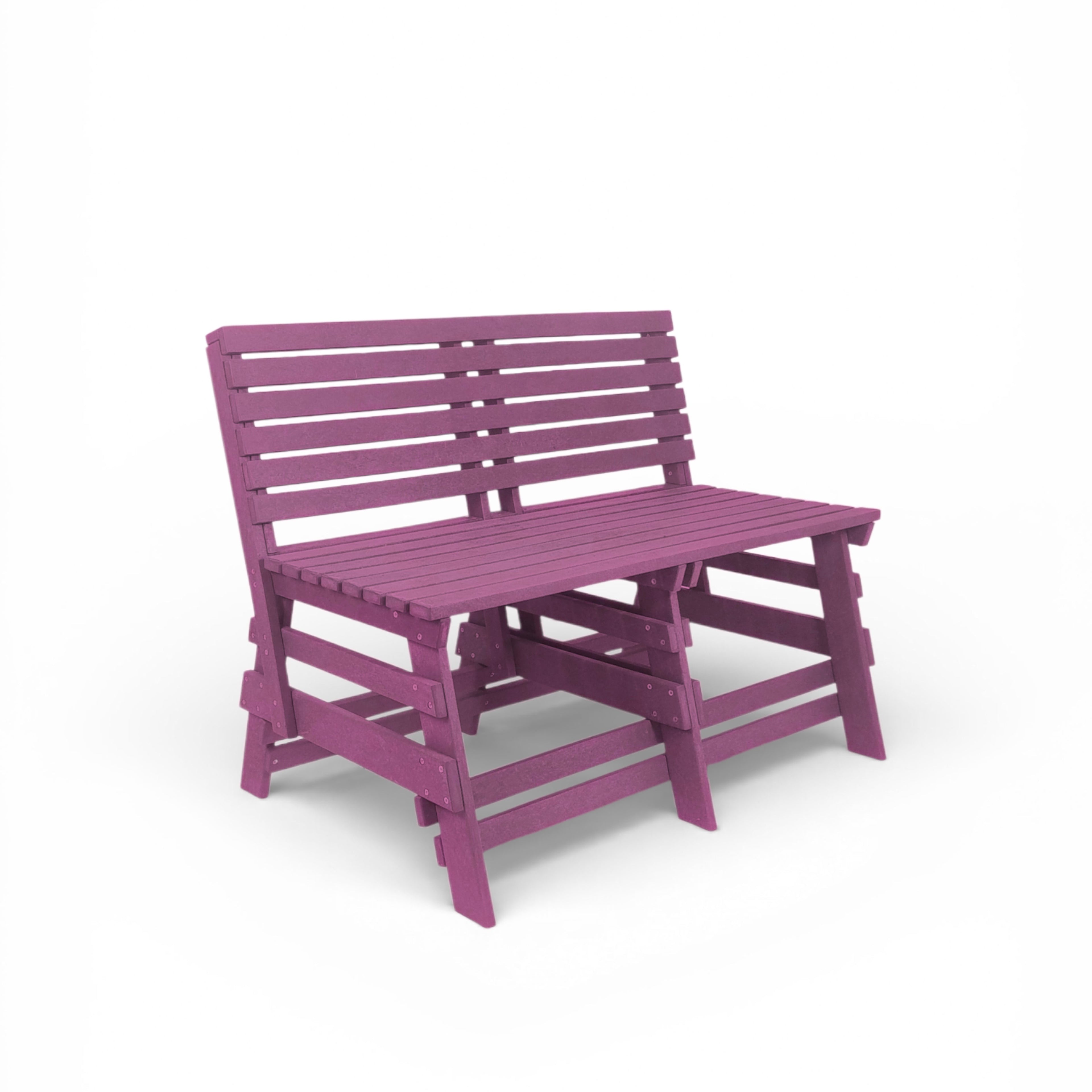 eco classic 2 seater recycled plastic bench with backrest in burgundy color for patio and outdoor spaces