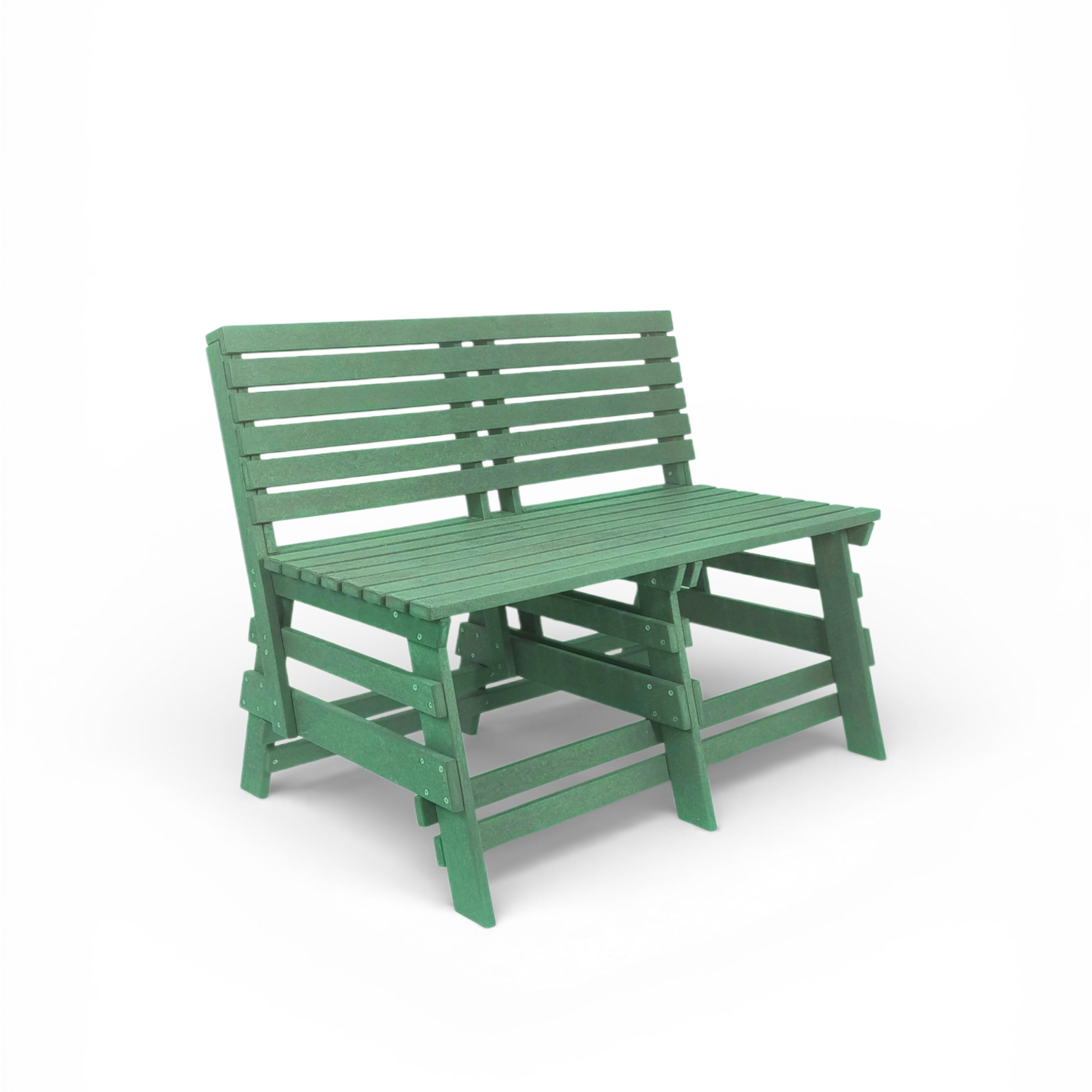eco classic 2 seater recycled plastic bench with backrest in green color for patio and outdoor spaces