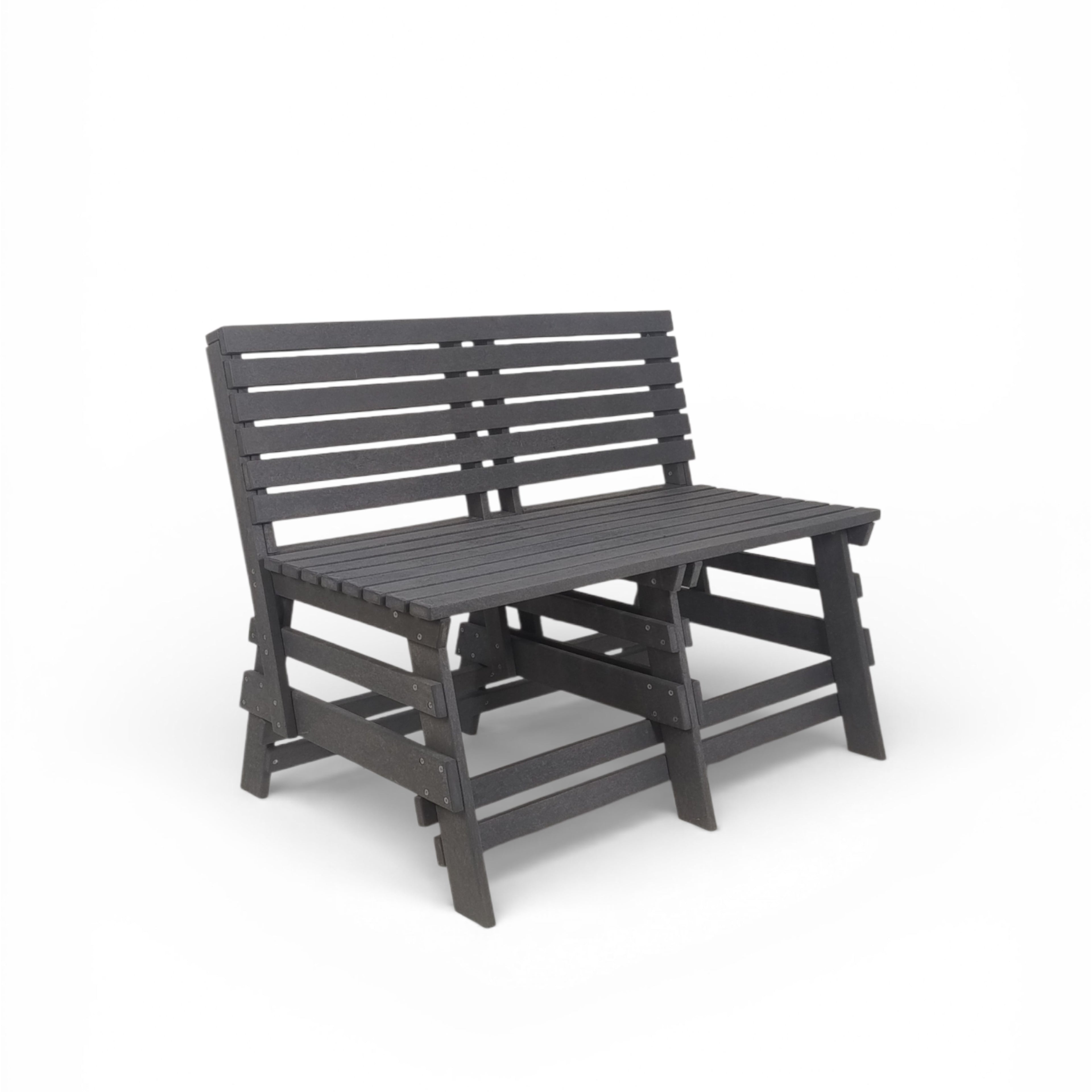 eco classic 2 seater recycled plastic bench with backrest in grey color for patio and outdoor spaces