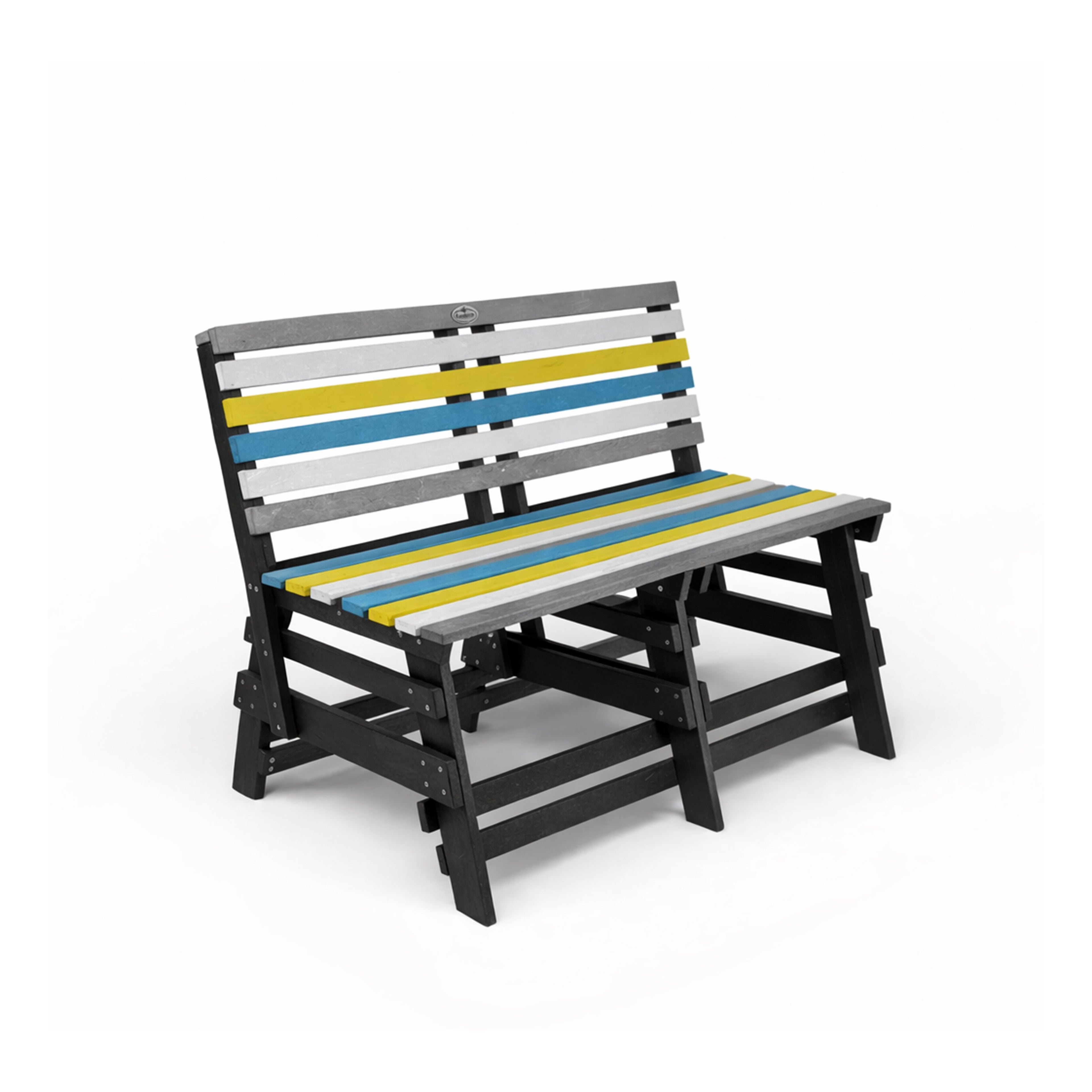 eco classic 2 seater recycled plastic bench with backrest in multicolor for patio and outdoor spaces