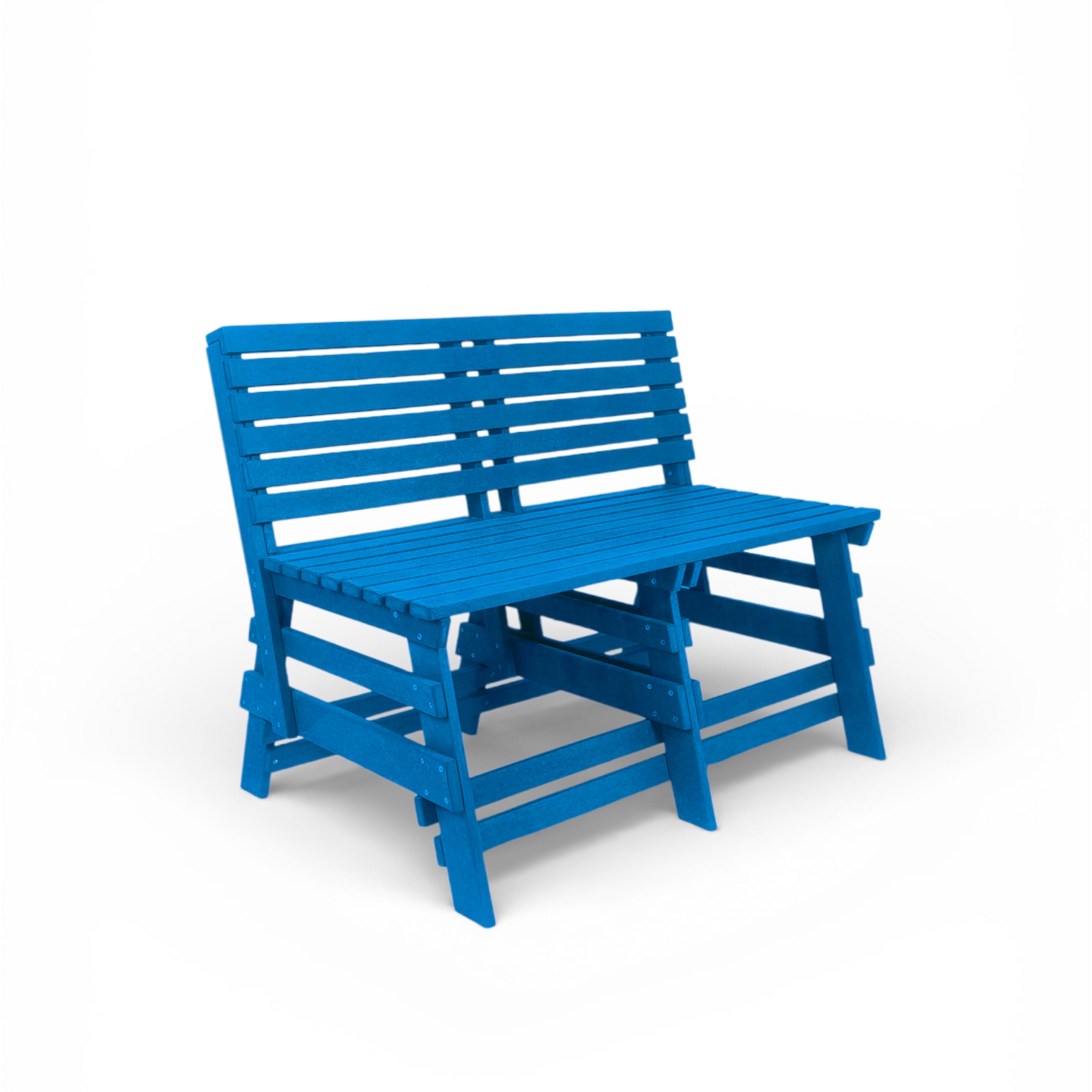 eco classic 2 seater recycled plastic bench with backrest in pacific blue color for patio and outdoor spaces