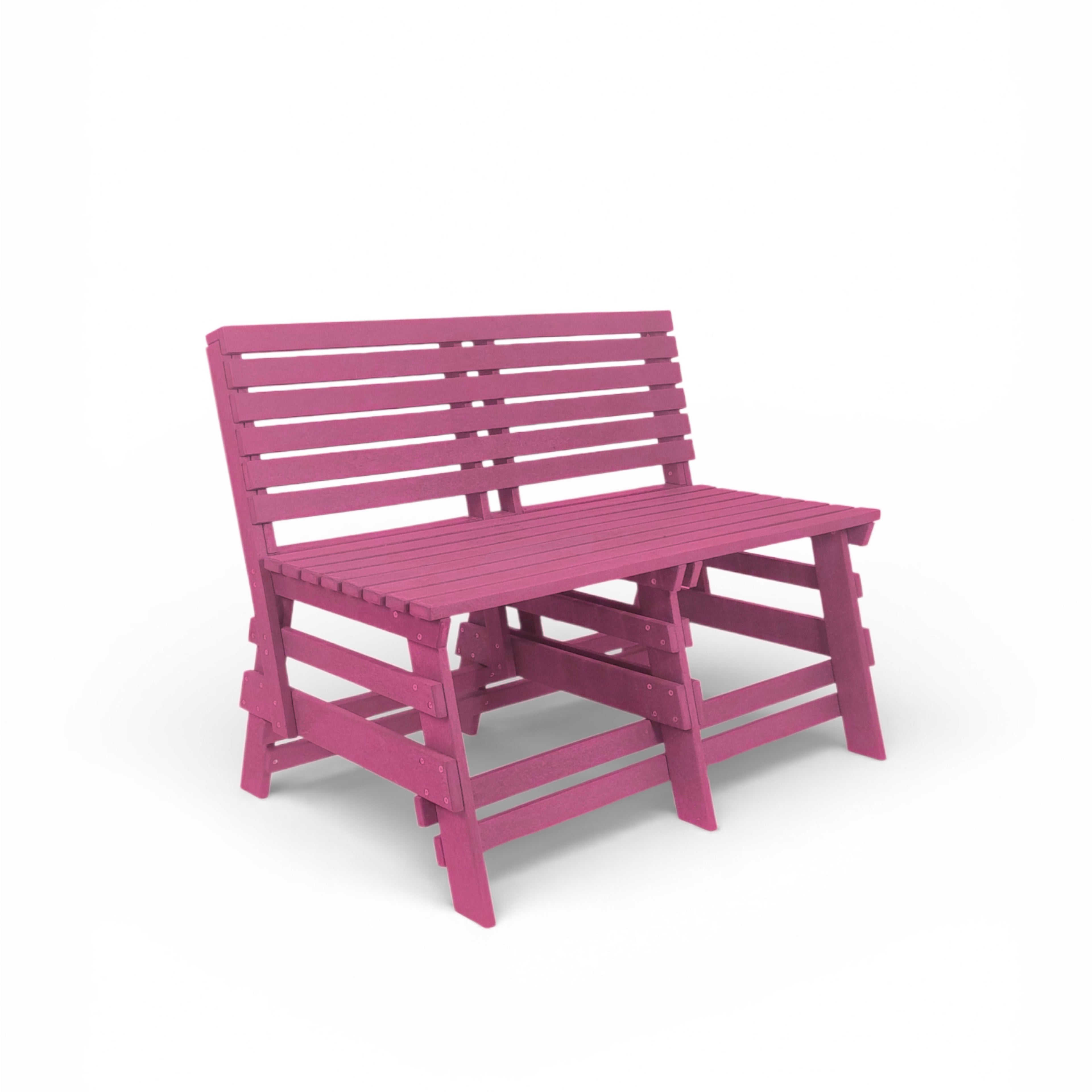 eco classic 2 seater recycled plastic bench with backrest in pink color for patio and outdoor spaces
