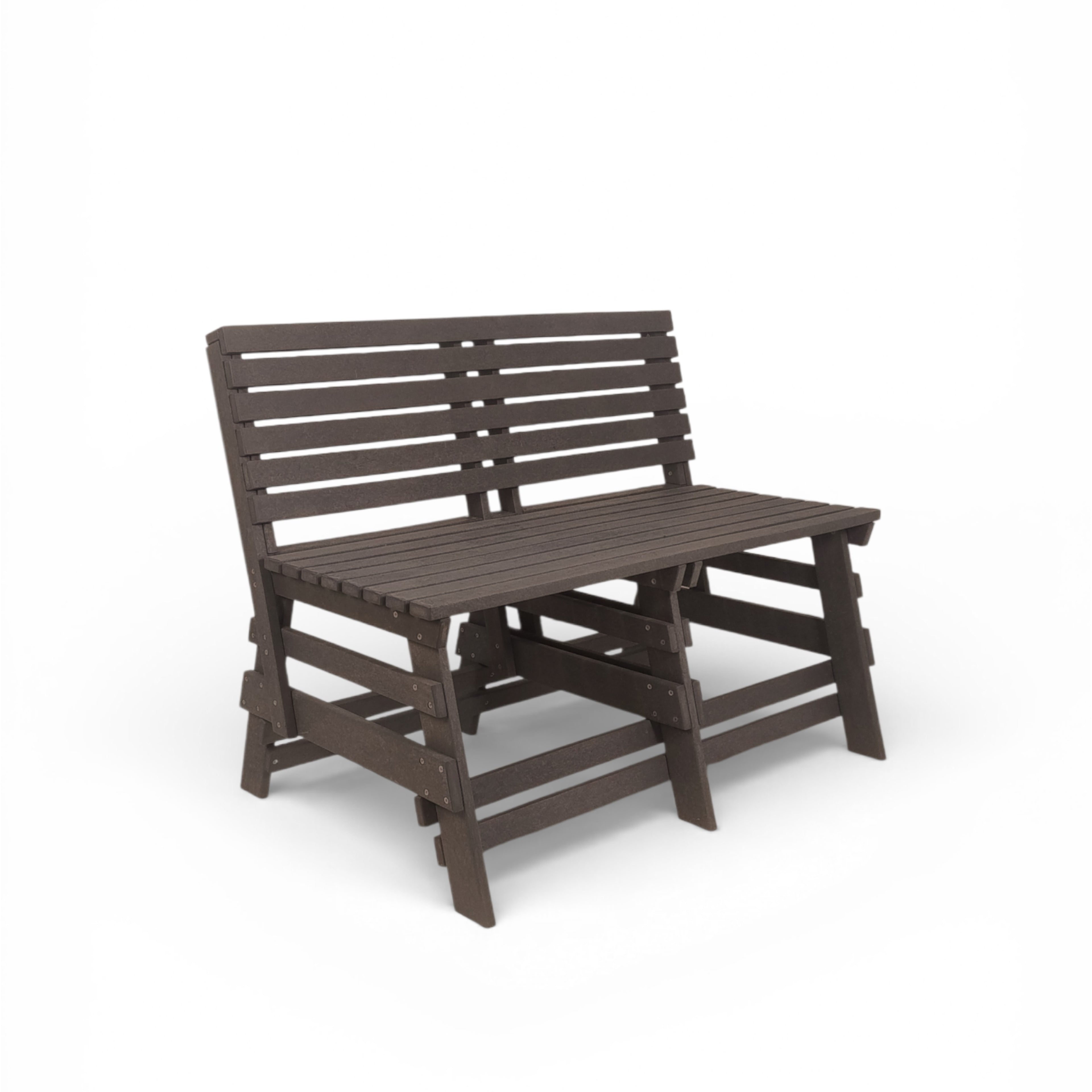 eco classic 2 seater recycled plastic bench with backrest in taupe brown color for patio and outdoor spaces