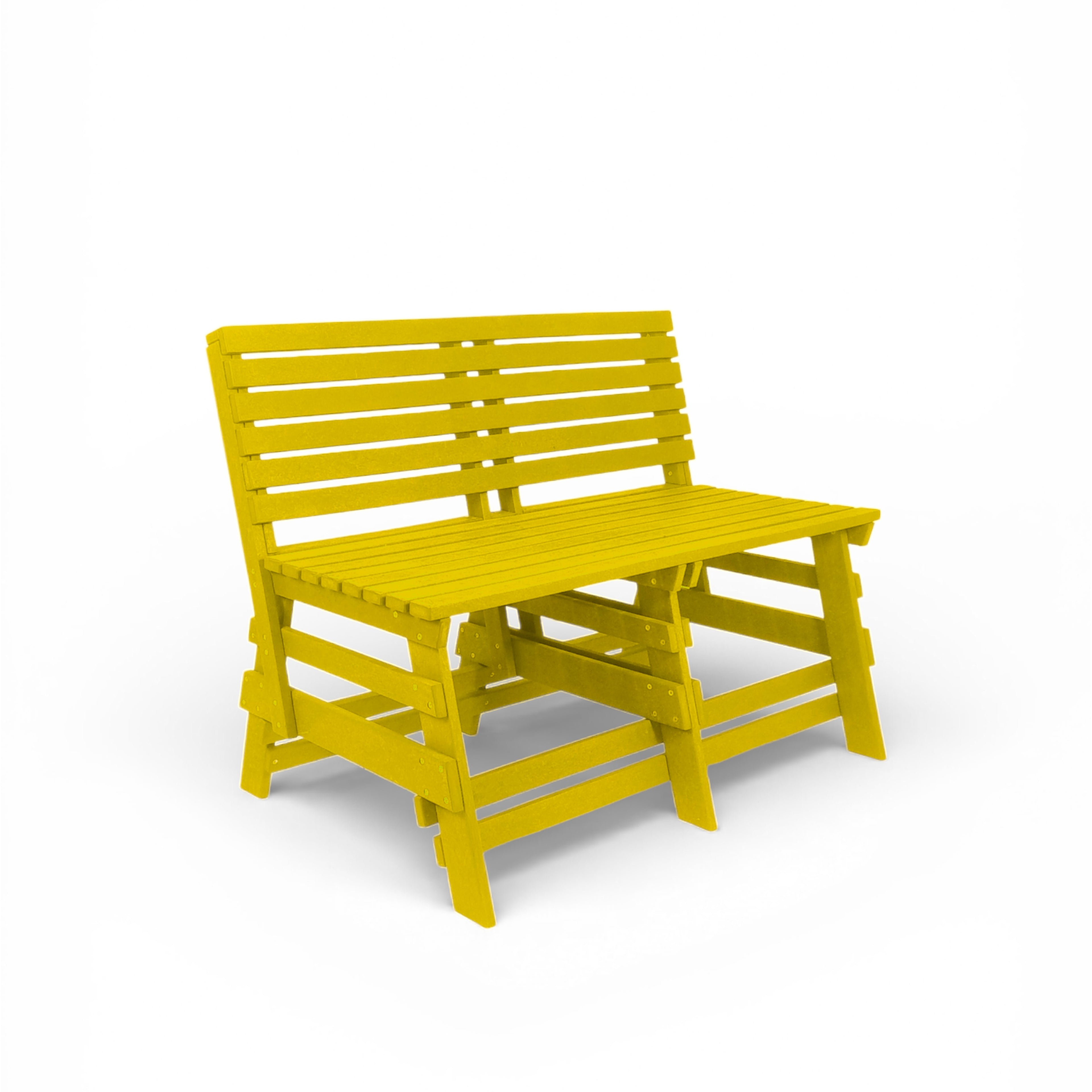 eco classic 2 seater recycled plastic bench with backrest in yellow color for patio and outdoor spaces