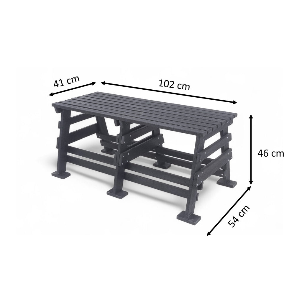 Dimension view of eco classic 2 seater recycled plastic outdoor bench without backrest 