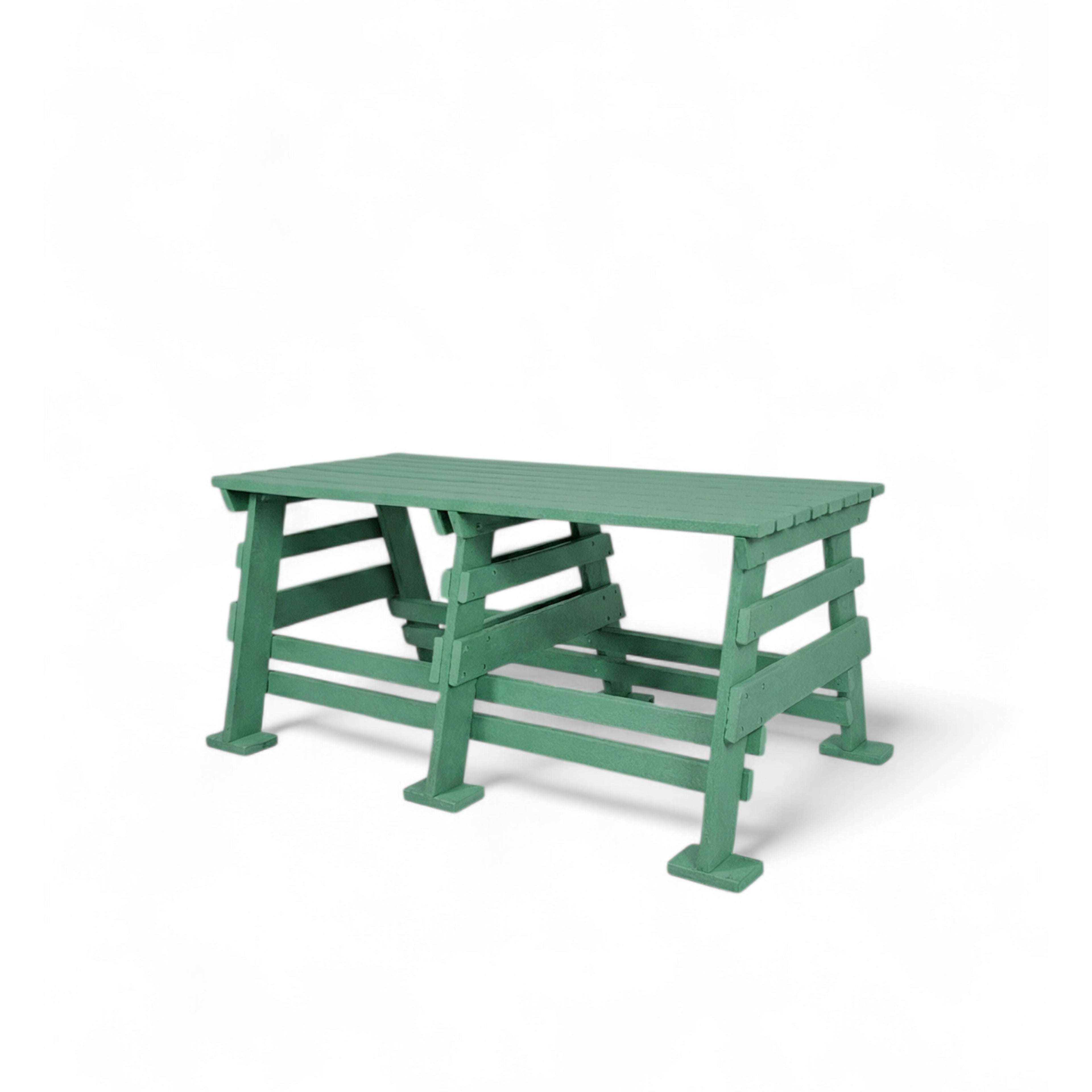 eco classic 2 seater recycled plastic bench without backrest in green color for patio and outdoor spaces