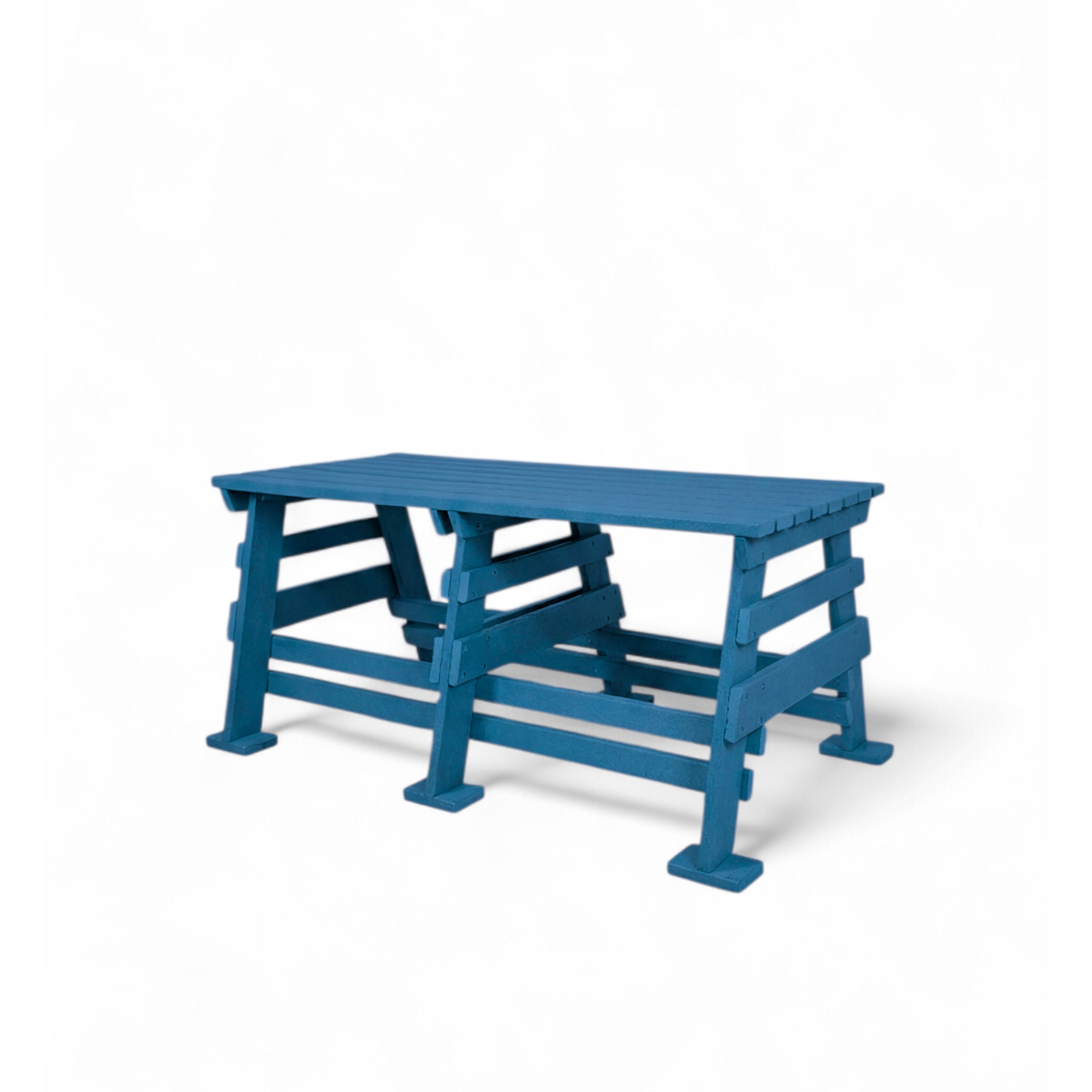 eco classic 2 seater recycled plastic bench without backrest in pacific blue color for patio and outdoor spaces