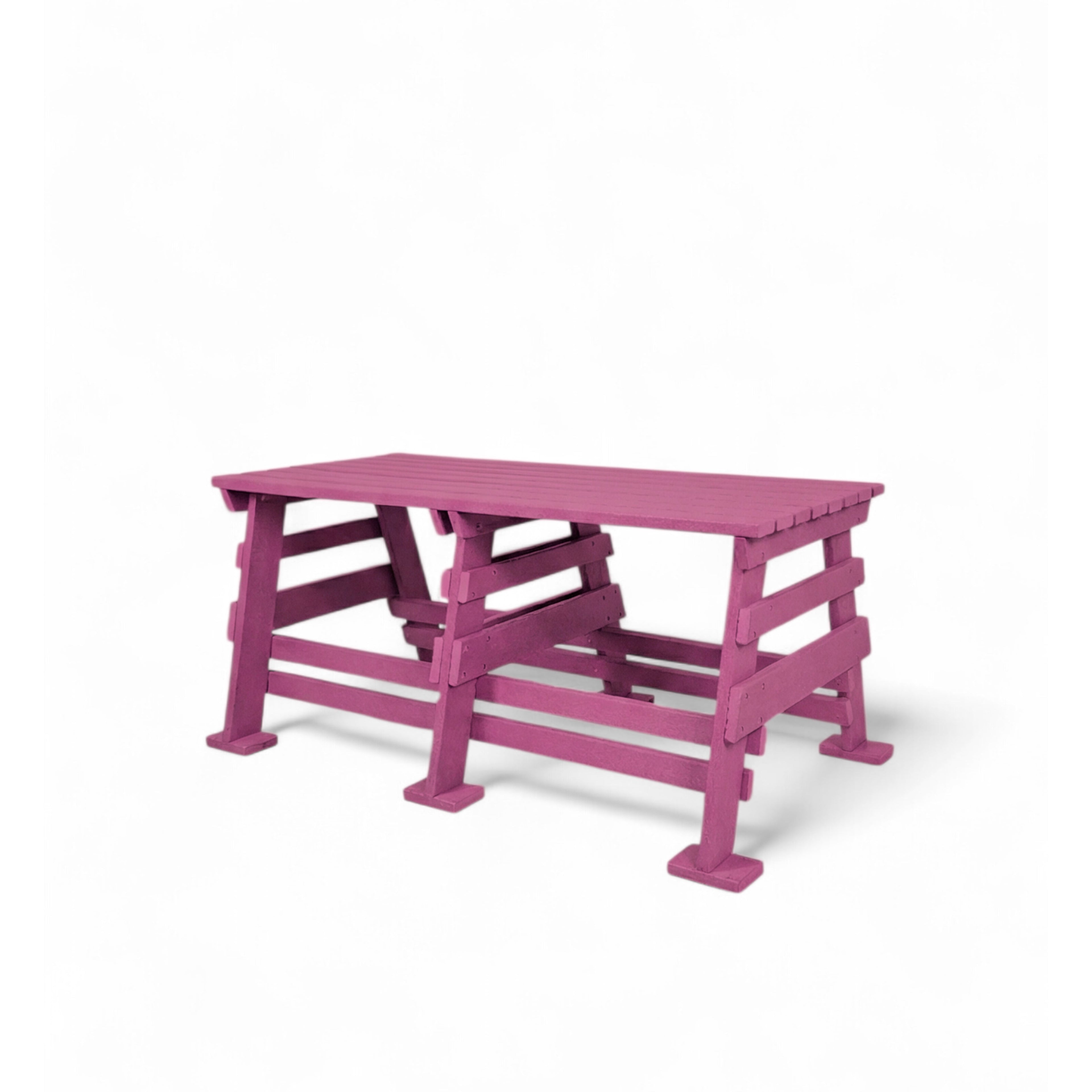 eco classic 2 seater recycled plastic bench without backrest in pink color for patio and outdoor spaces