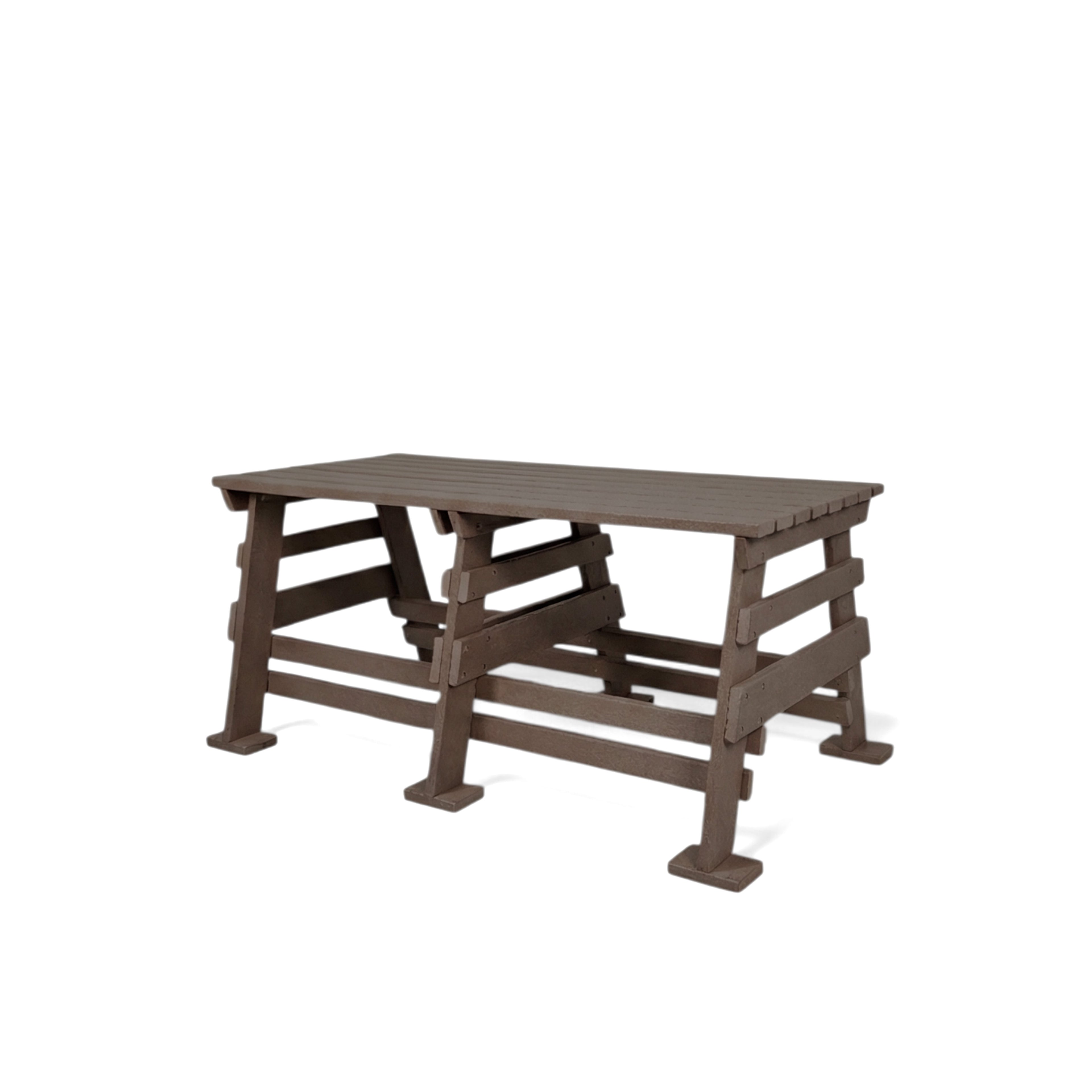 eco classic 2 seater recycled plastic bench without backrest in taupe brown color for patio and outdoor spaces