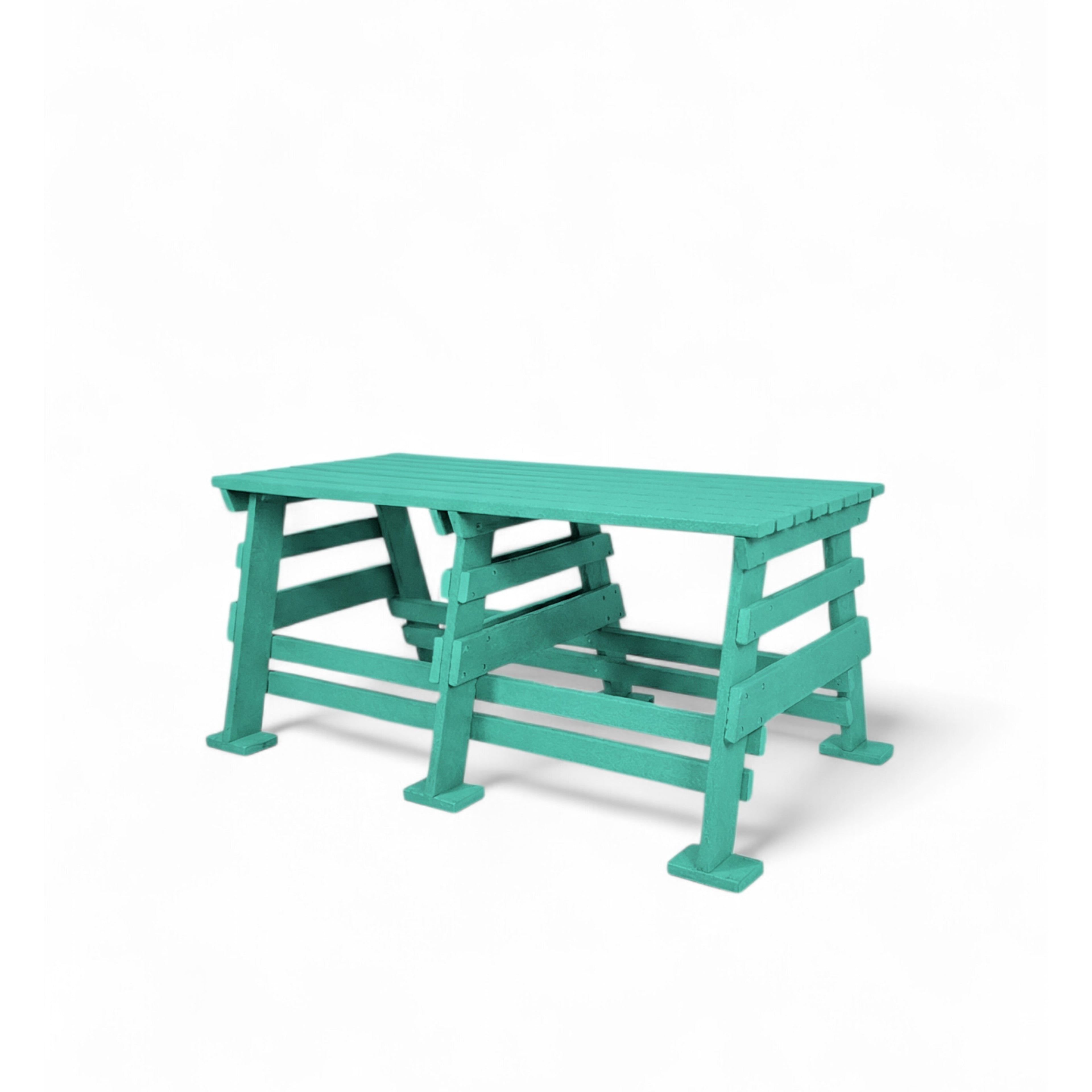 eco classic 2 seater recycled plastic bench without backrest in turquoise color for patio and outdoor spaces