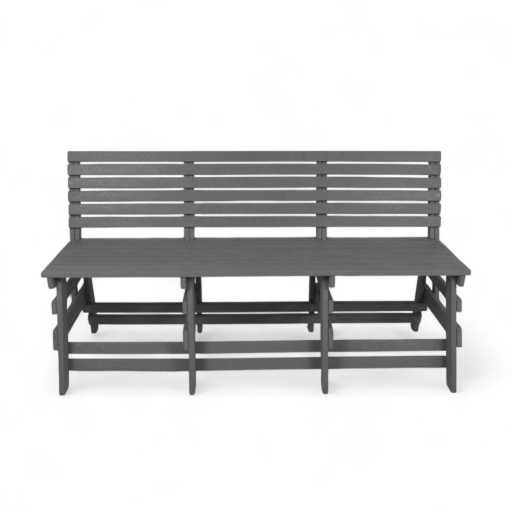 front view of eco classic 3 seater outdoor bench with backrest made from plastic waste