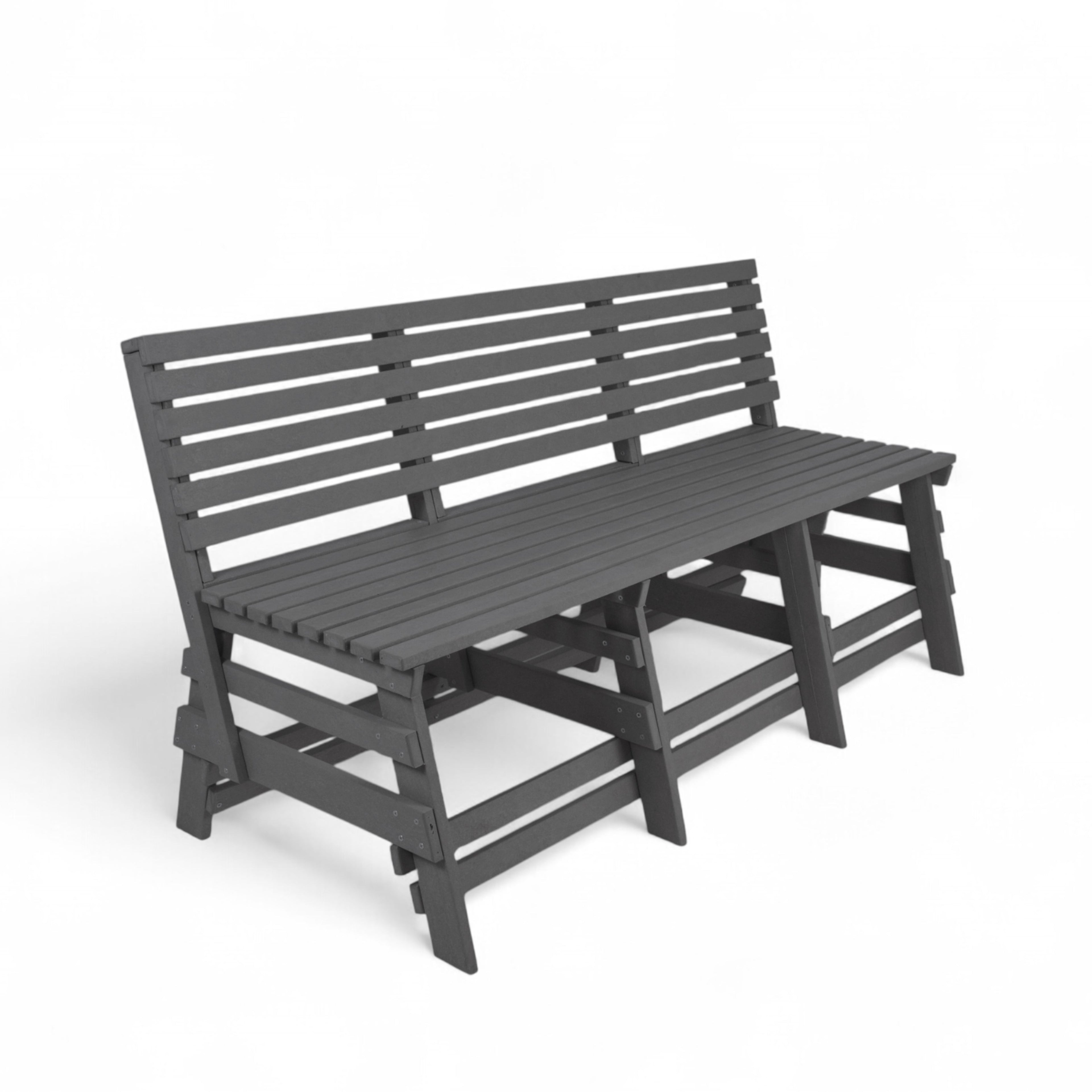 Eco classic 3 seater recycled plastic outdoor bench with backrest in grey color