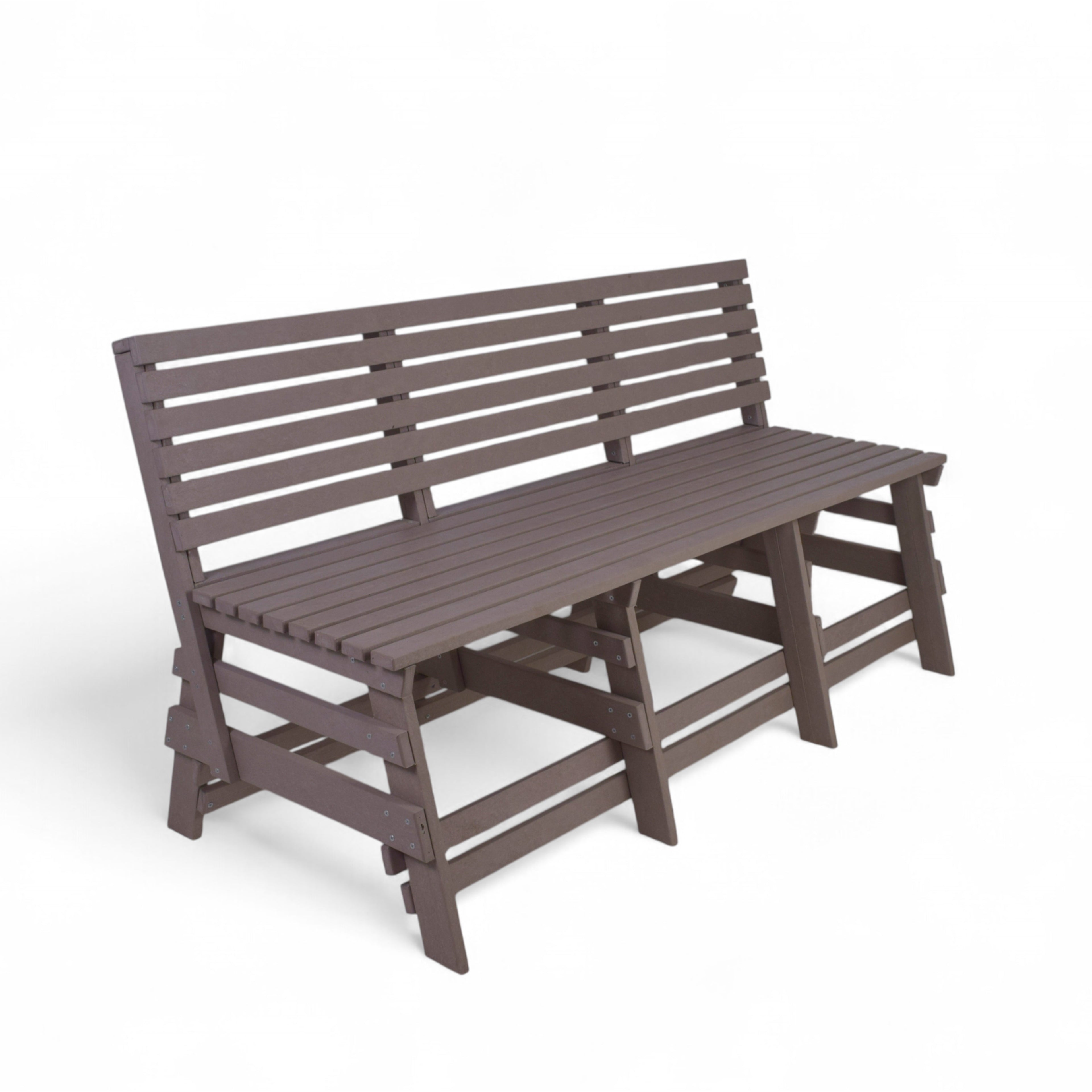 Eco classic 3 seater recycled plastic outdoor bench with backrest in taupe brown color