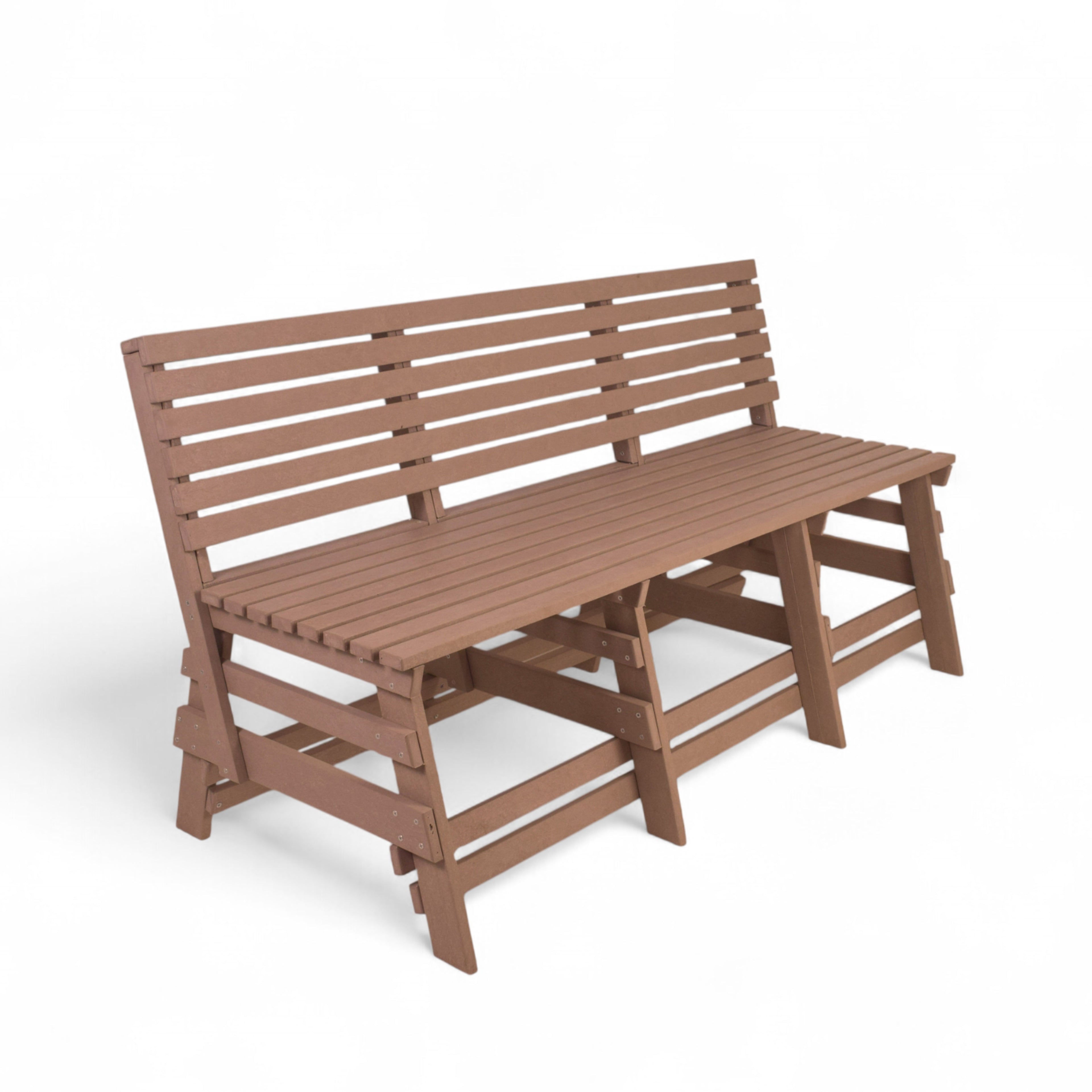Eco classic 3 seater recycled plastic outdoor bench with backrest in teak color